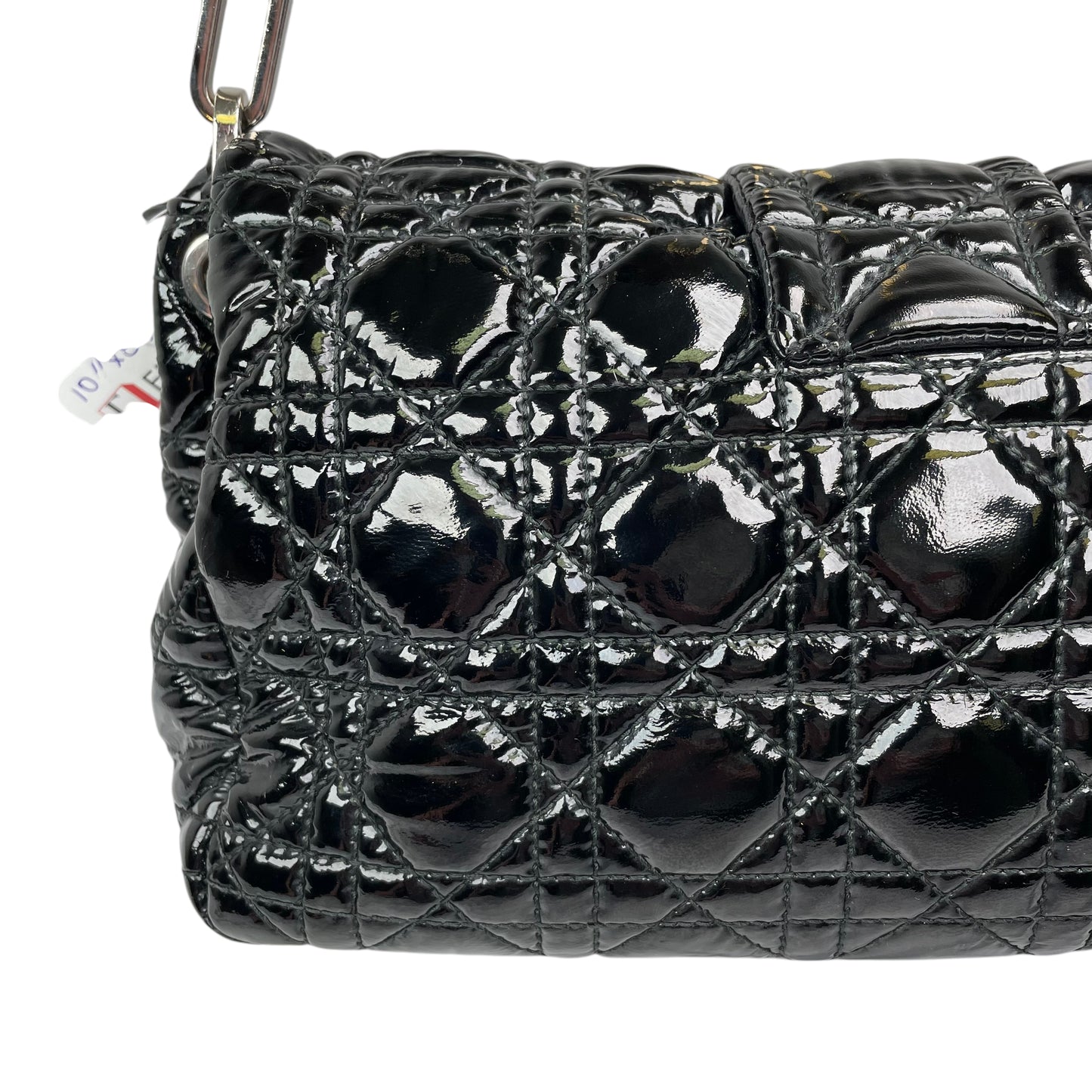 Christian Dior Black New Lock Patent Cannage Quilted Flap Shoulder Chain Purse