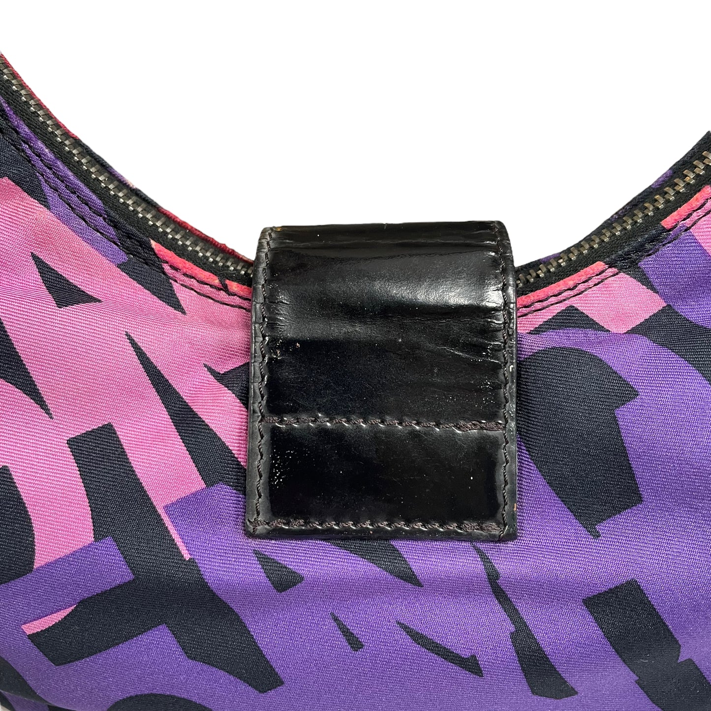 Fendi FF Croissant Graffiti Monogram Purple Black Patent Leather Sterling Shoulder Purse