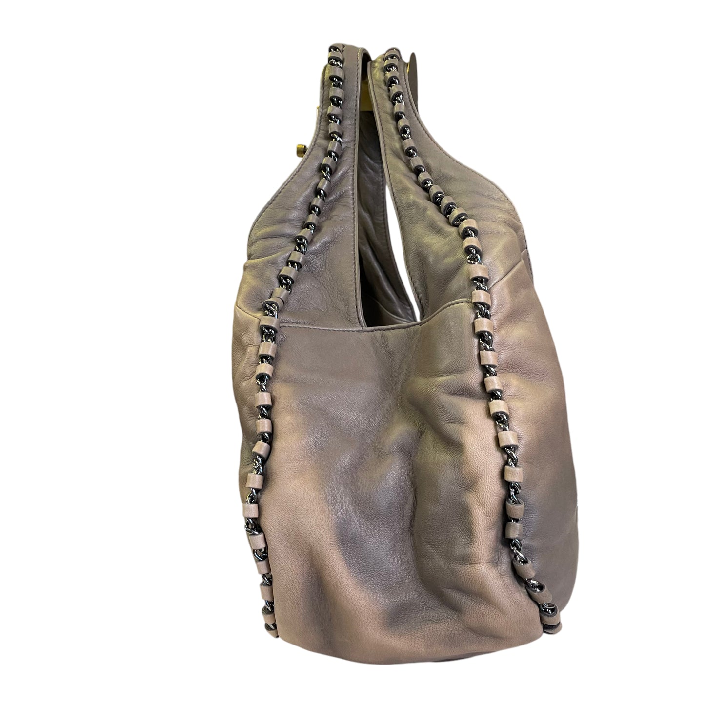 Chanel CC Lambskin Grey Hombre Whipstitch Gunmetal Chain Trim Hobo Purse