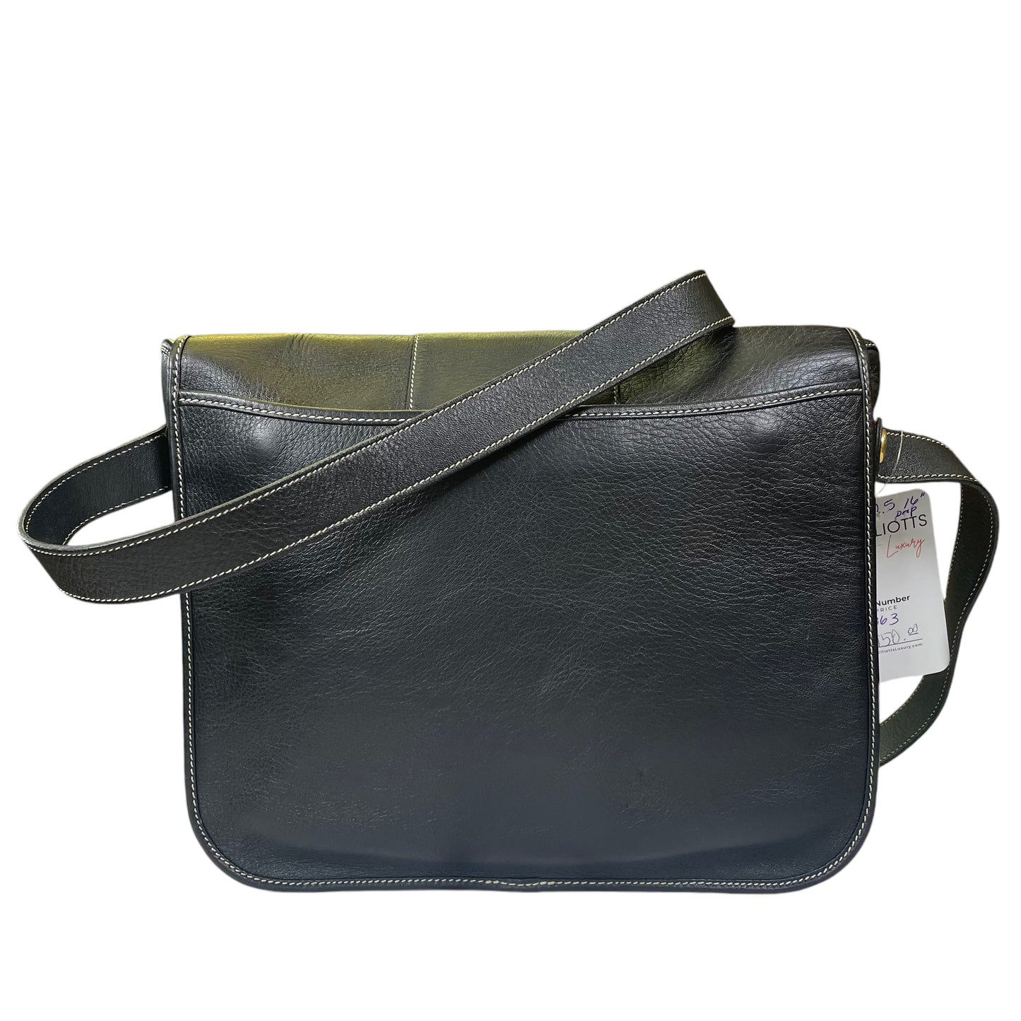 Christian Dior CD Logo Stitched Black Flap Leather Medium Crossbody Shoulder Purse