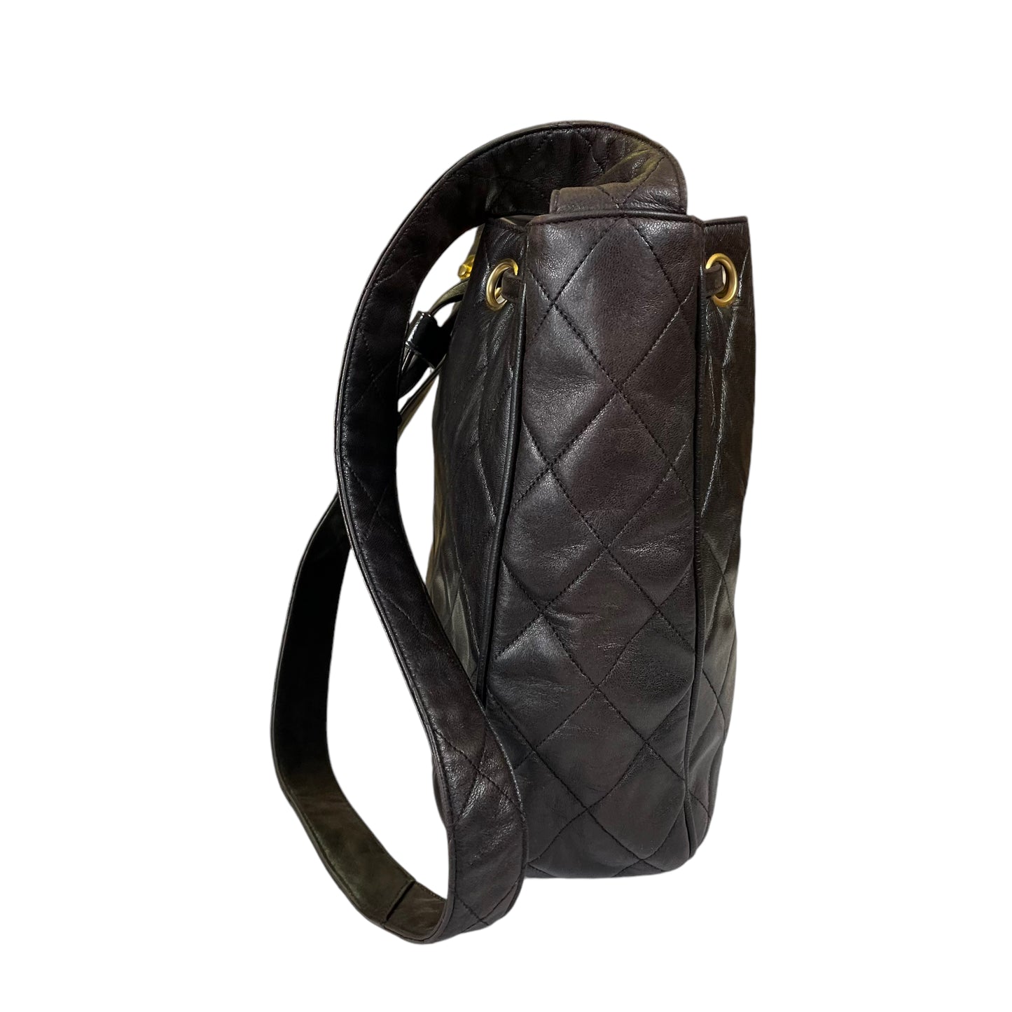 Chanel CC Gabrielle Dark Brown Quilted Lamb Leather Shoulder Hobo Drawstring Shoulder Purse