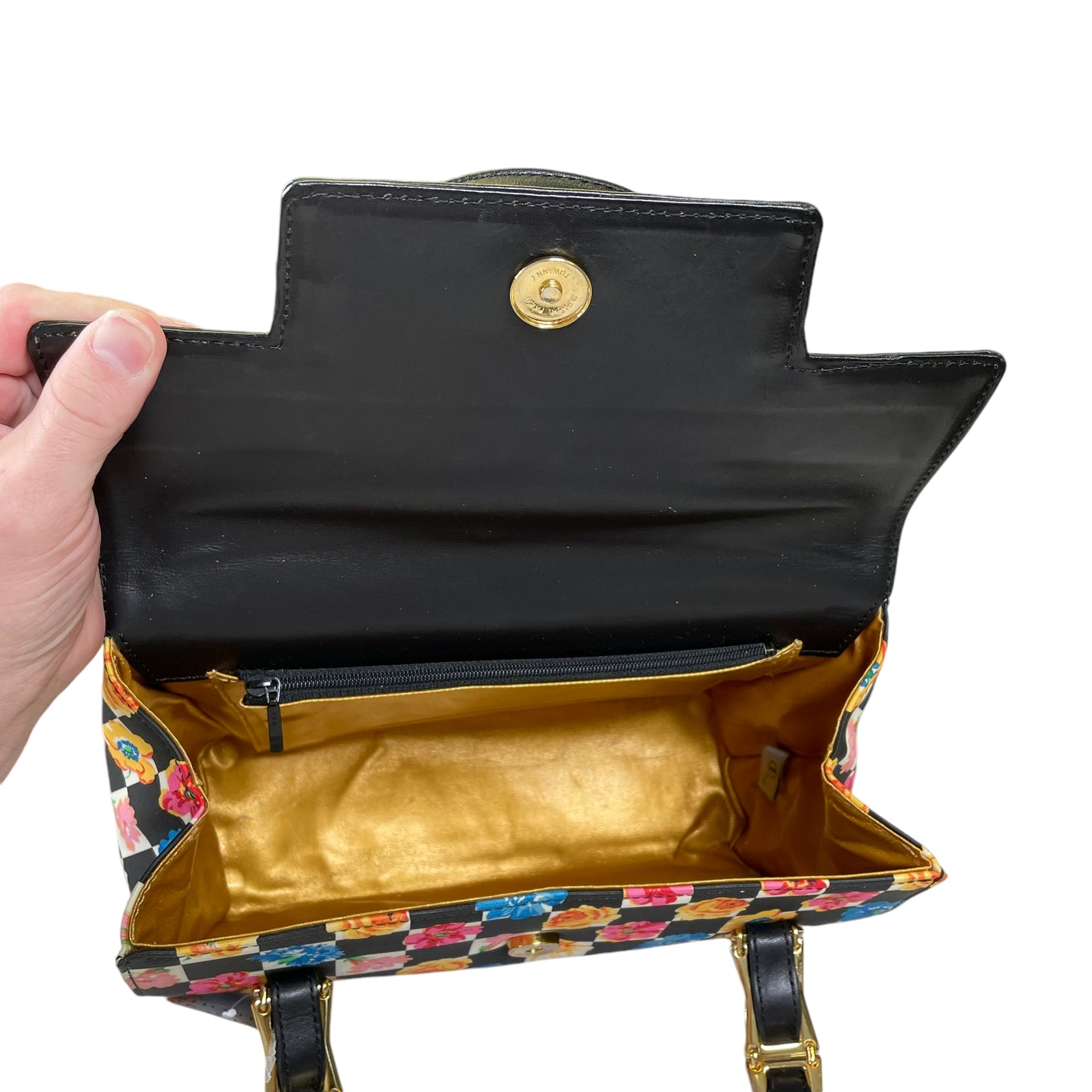Gianni Versace Sunface Canvas Leather Floral Multi Gold Dual Strap Satchel Top Handle Purse