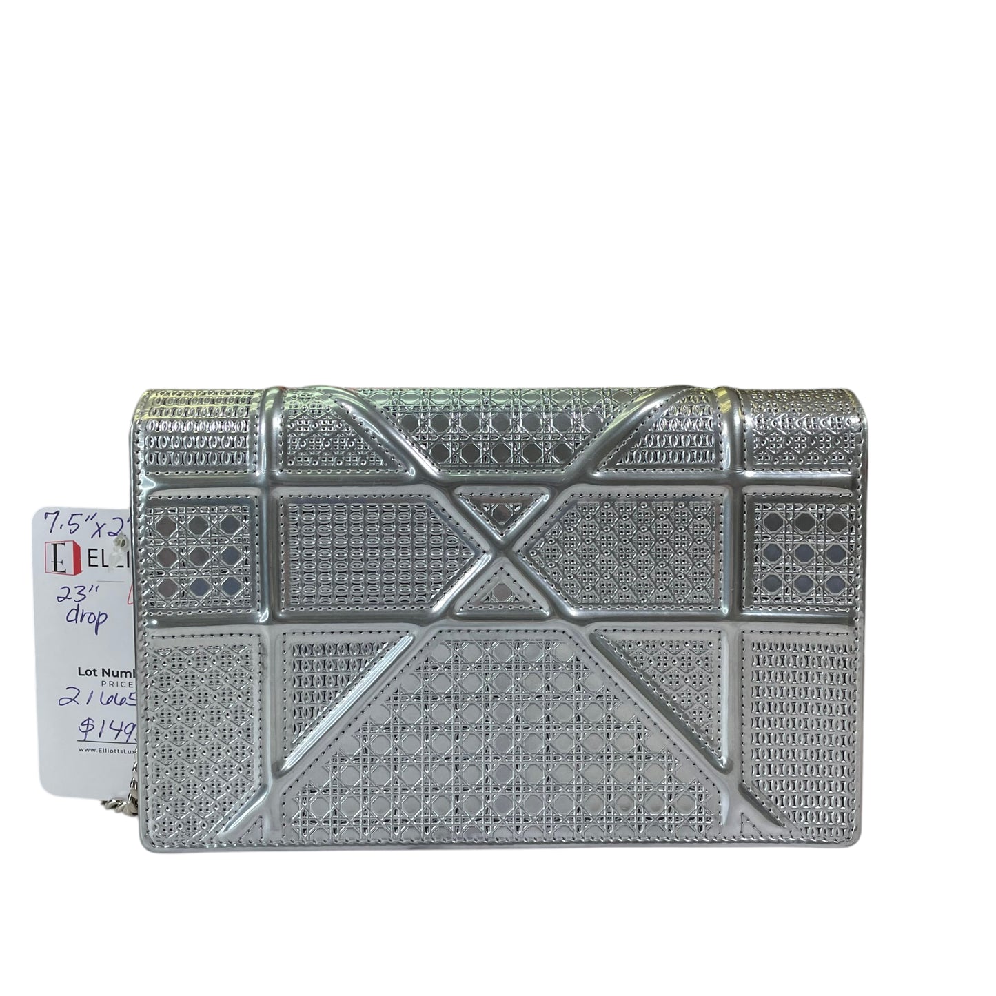 Christian Diorama Micro Silver Mini Clutch Chain Flap 2 Way Metallic Shoulder Purse
