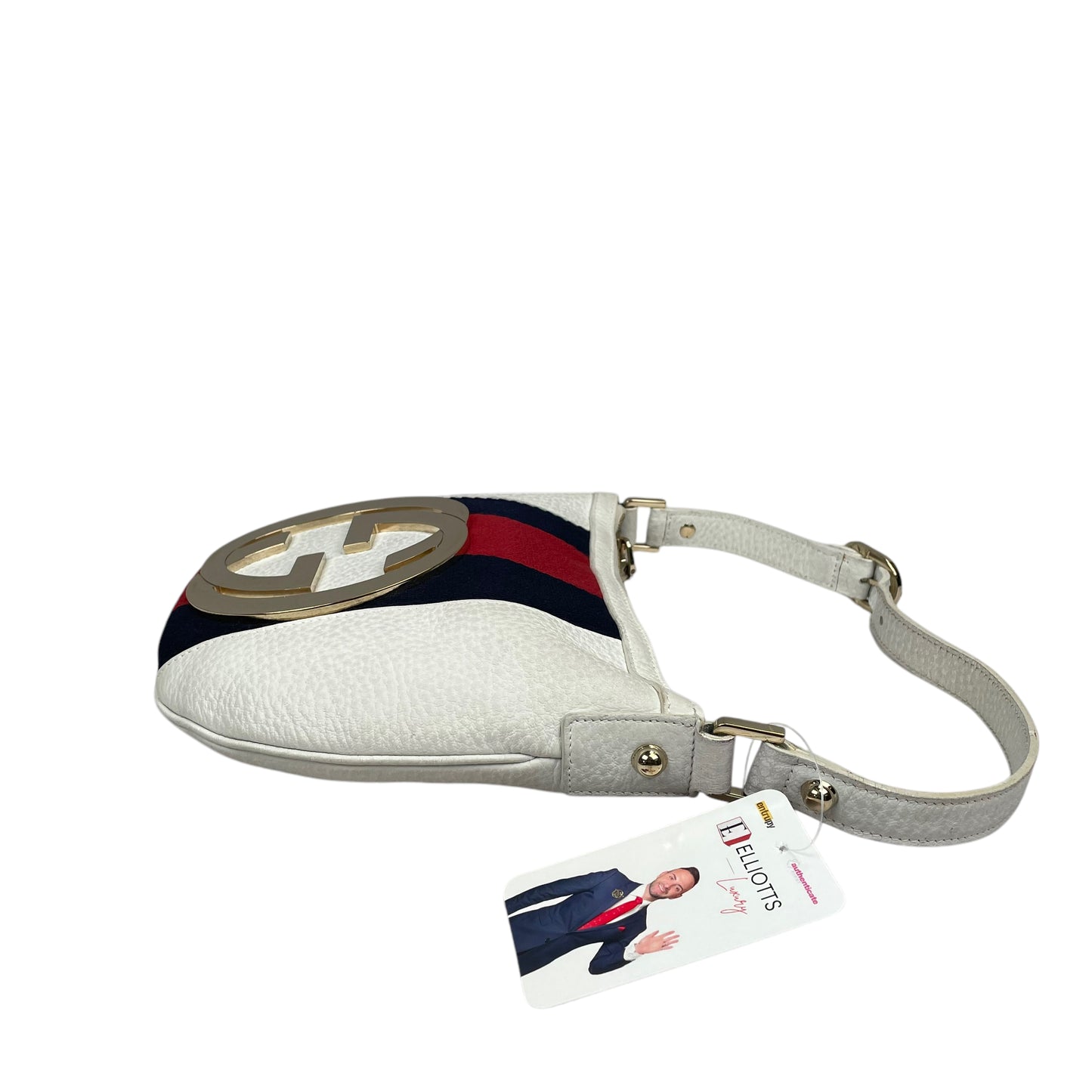 Gucci GG Sherry Blondie White Small Pebbled Gold Tone Hardware Shoulder Purse