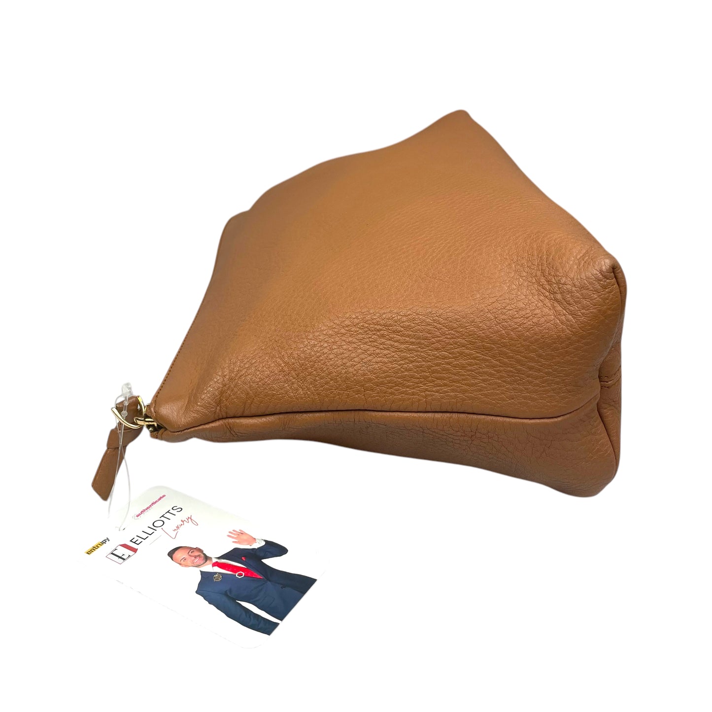 Bottega Veneta Leather Toiletry Bag Tan Pebbled Cosmetic Poouch Medium Clutch