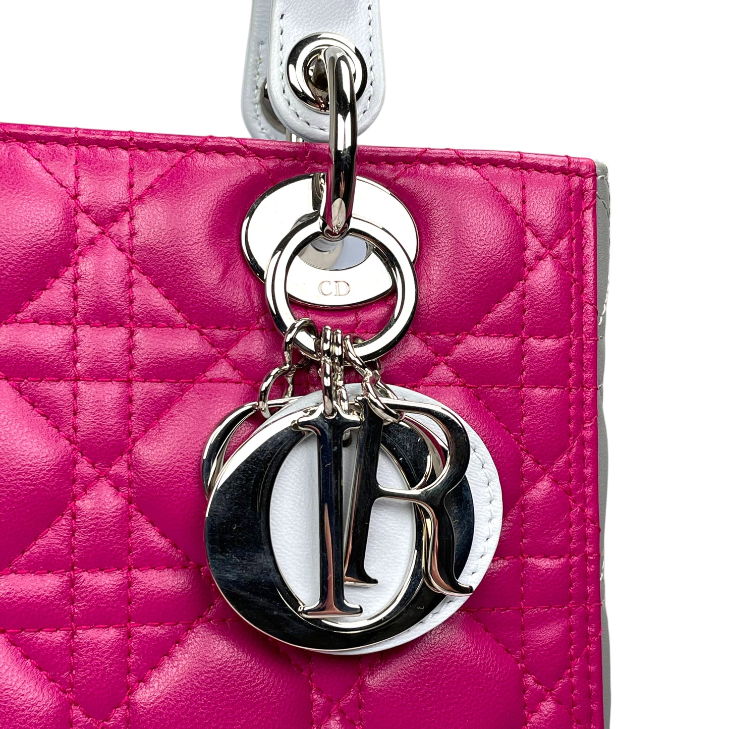 Christian Dior Lady Dior Cannage Limited Tri-Color Magenta Pale Blue Gray Purse