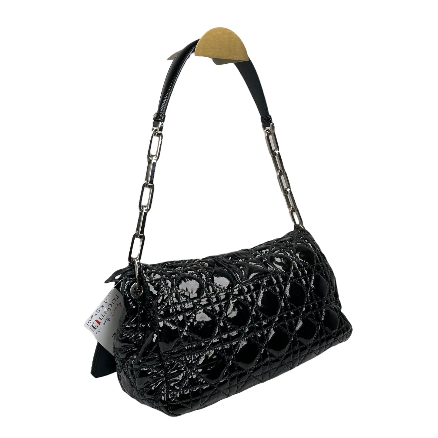 Christian Dior Black New Lock Patent Cannage Quilted Flap Shoulder Chain Purse