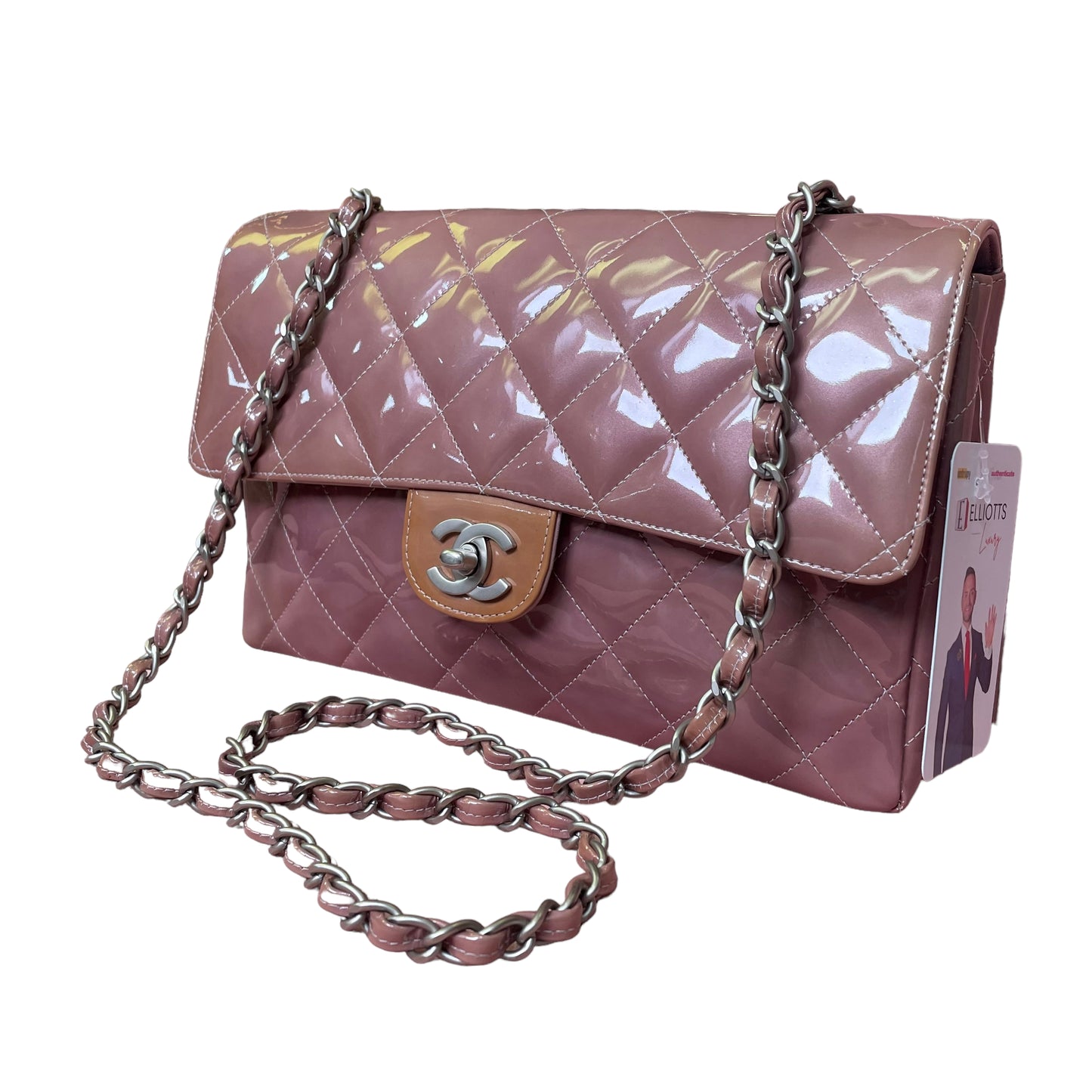 Chanel CC Purple Lilac Patent Brushed Silver Smokey Lilac Lambskin Single Flap