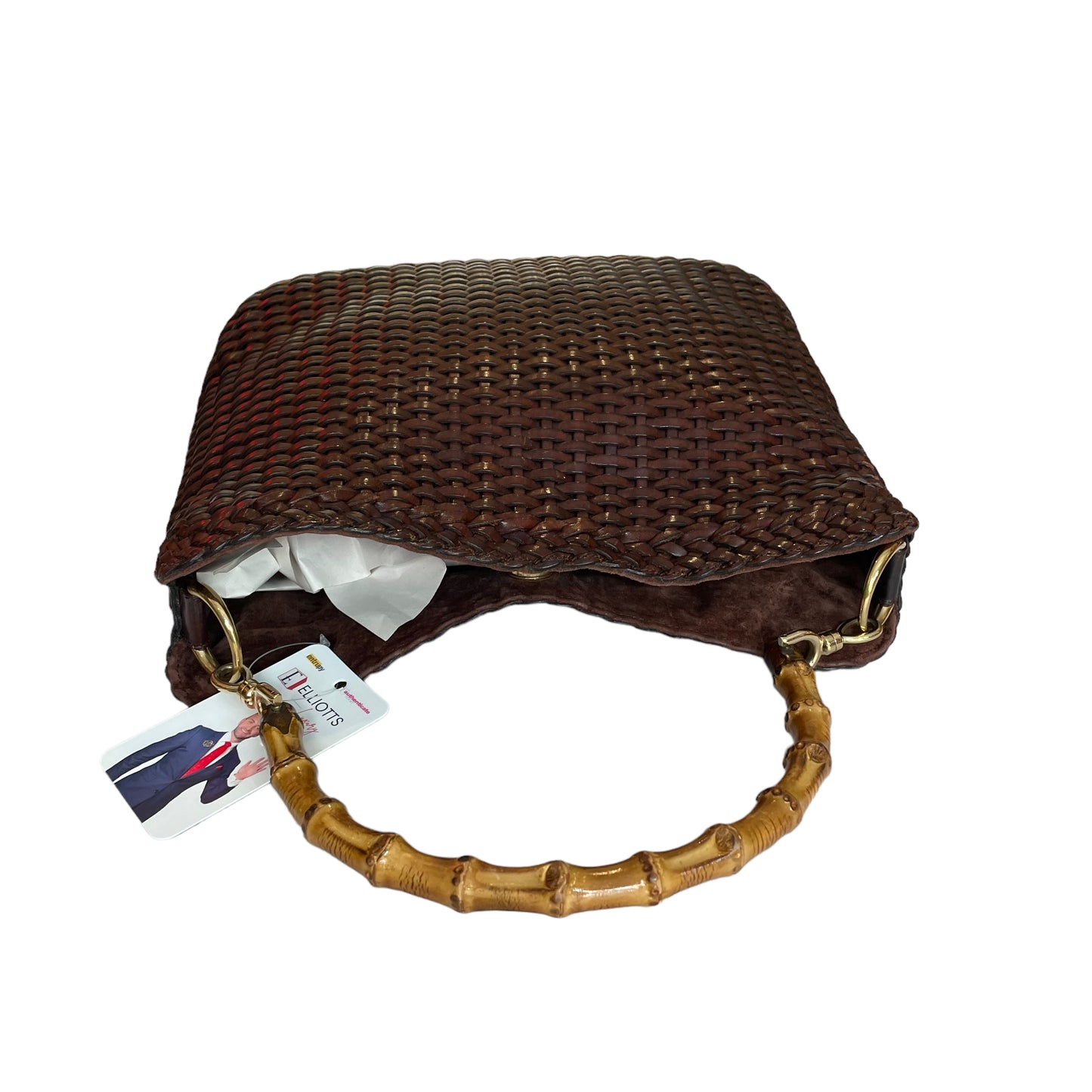 Gucci GG Coco Brown Mirco Basket Weave Bamboo Woven Shoulder Purse