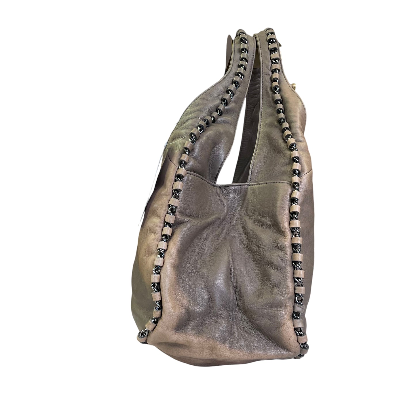 Chanel CC Lambskin Grey Hombre Whipstitch Gunmetal Chain Trim Hobo Purse