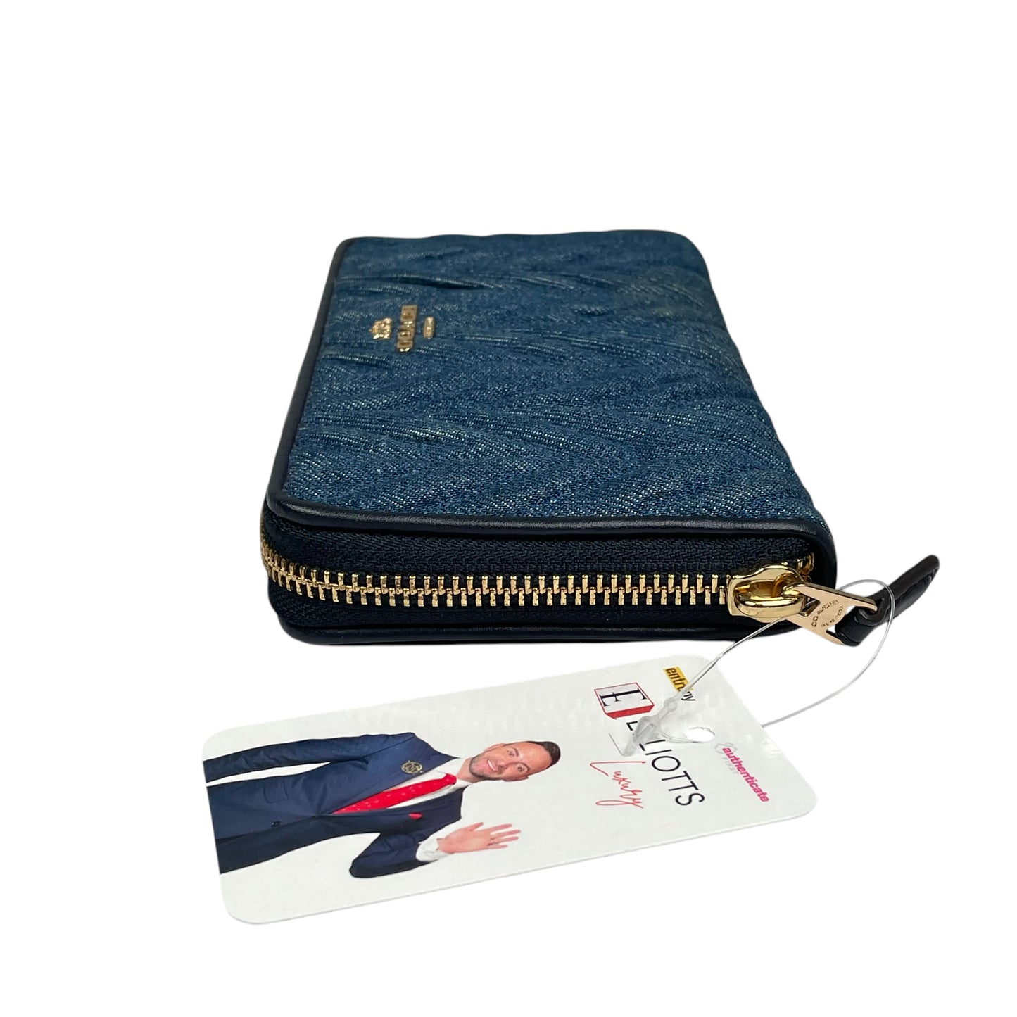 Coach Madison Denim Twist Long Navy Blue Leather Gold Trim Zip Around Wallet