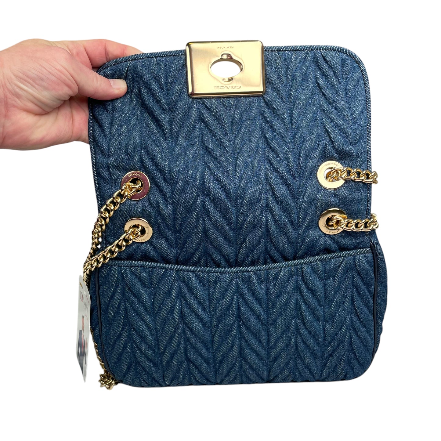 Coach Cassidy Denim Twist Quilted 2-Way Flap Turn-Lock Crossbody Shoulder Purse