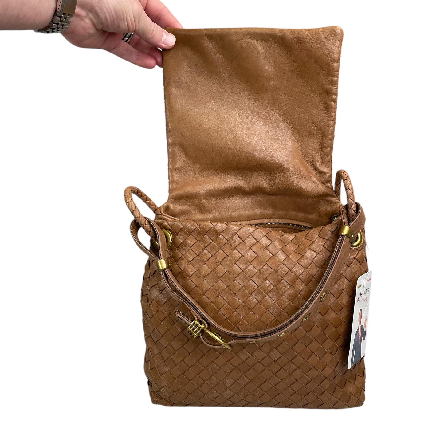 Bottega Veneta Intrecciato Nappa Light Brown Leather Clutch Small Shoulder Purse