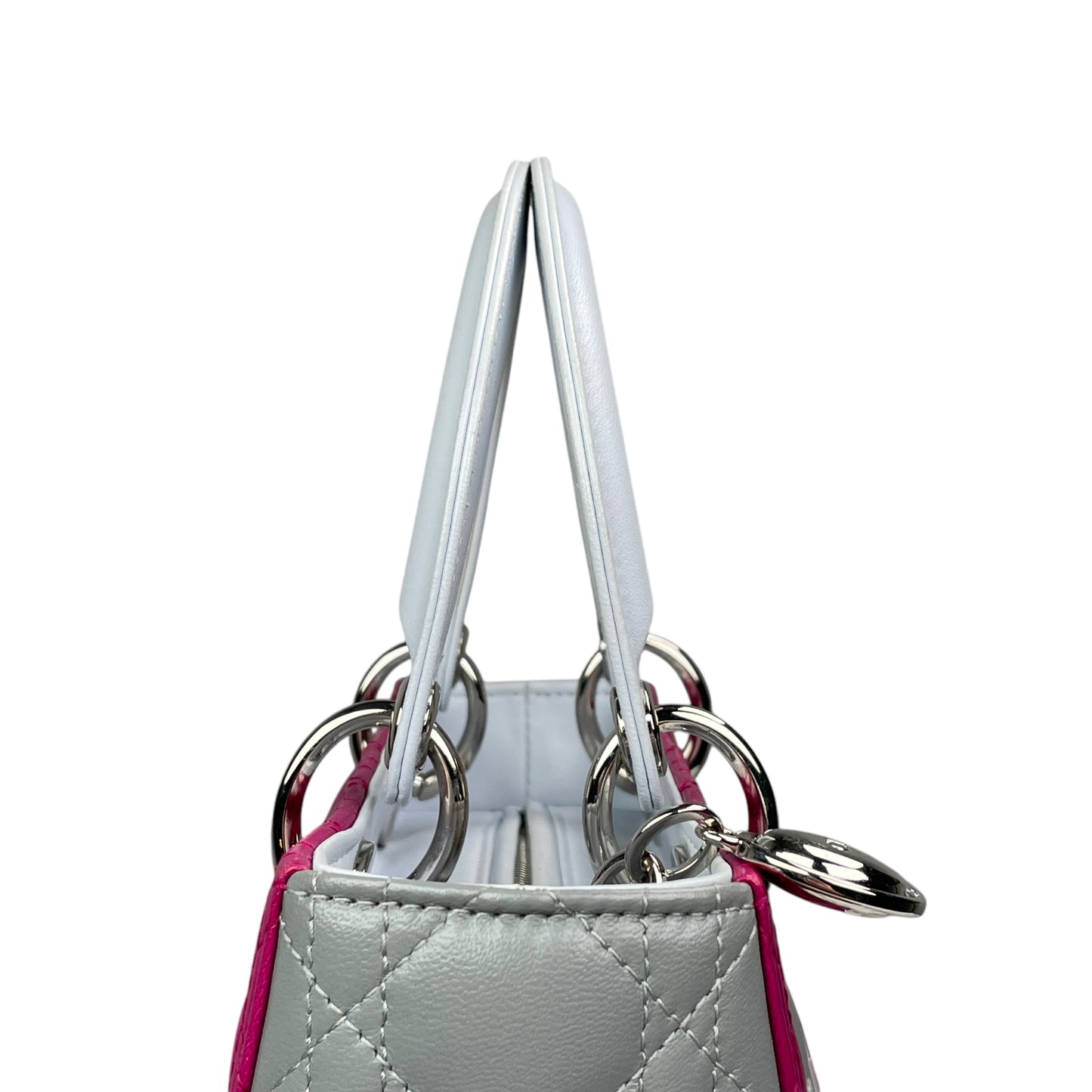 Christian Dior Lady Dior Cannage Limited Tri-Color Magenta Pale Blue Gray Purse