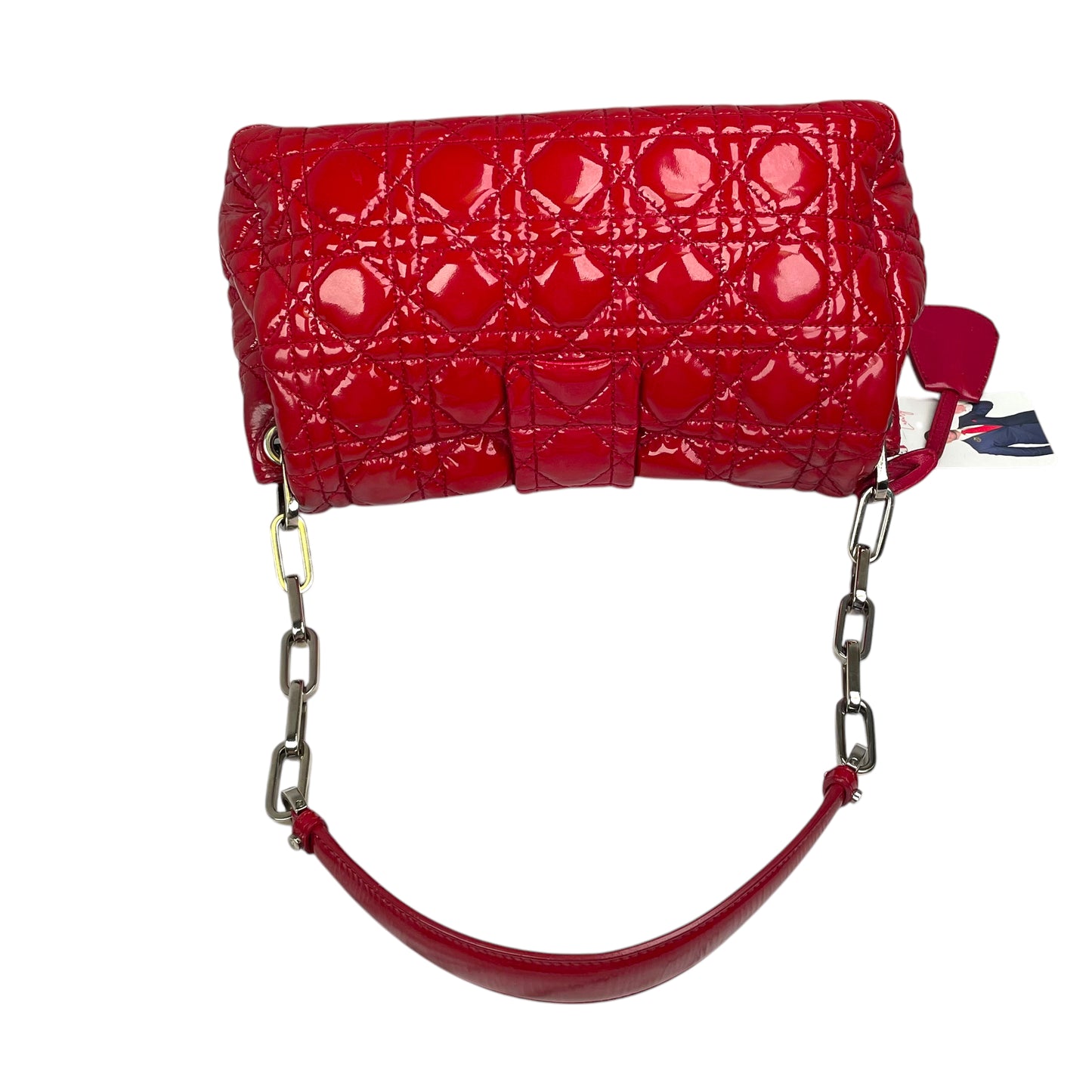 Christian Dior Red New Lock Patent Cannage Quilted Flap Shoulder Chain Purse