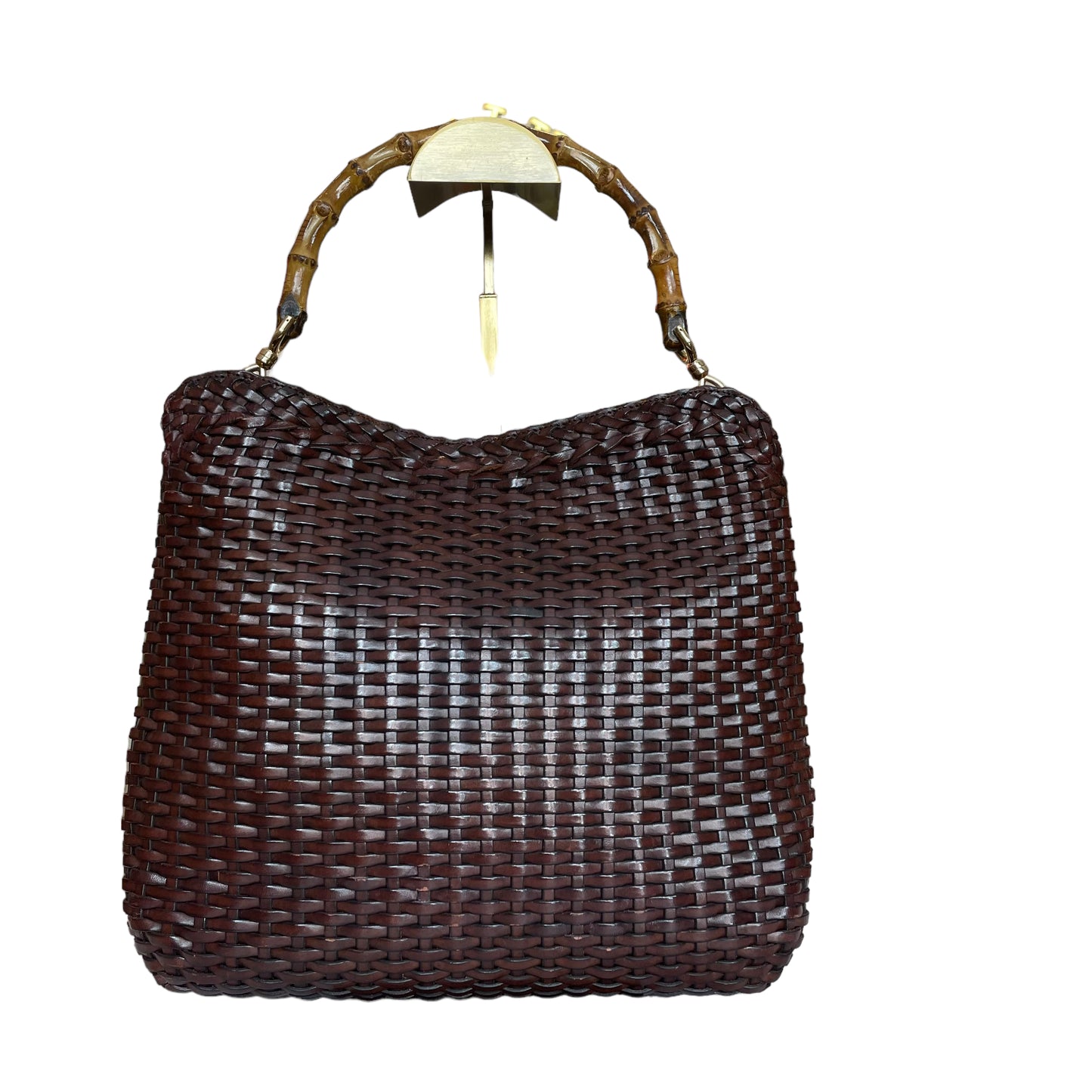 Gucci GG Coco Brown Mirco Basket Weave Bamboo Woven Shoulder Purse