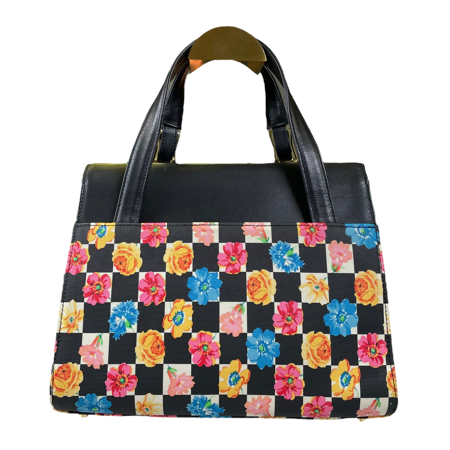Gianni Versace Sunface Canvas Leather Floral Multi Gold Dual Strap Satchel Top Handle Purse