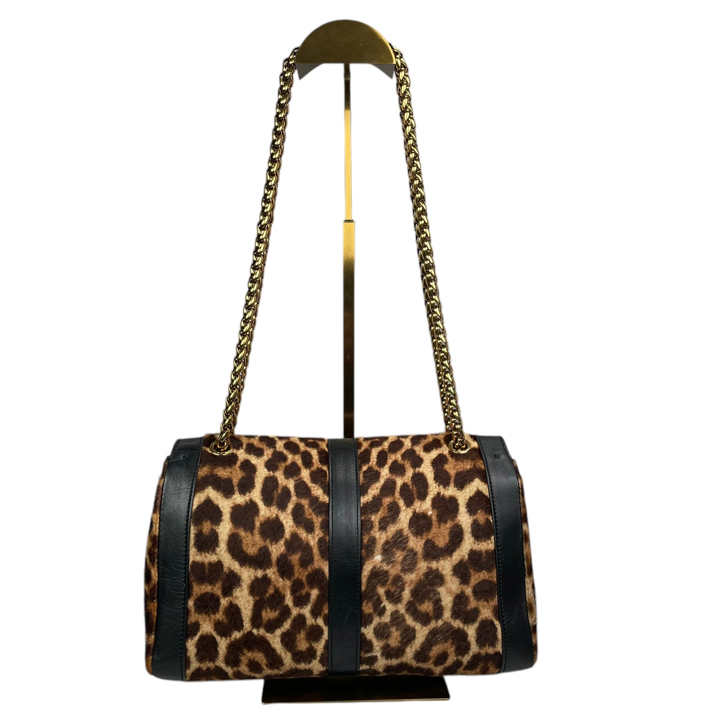 Christian Louboutin Bow Studded Cheetah Leopard 2-Way Flap Leather Black Gold Medium