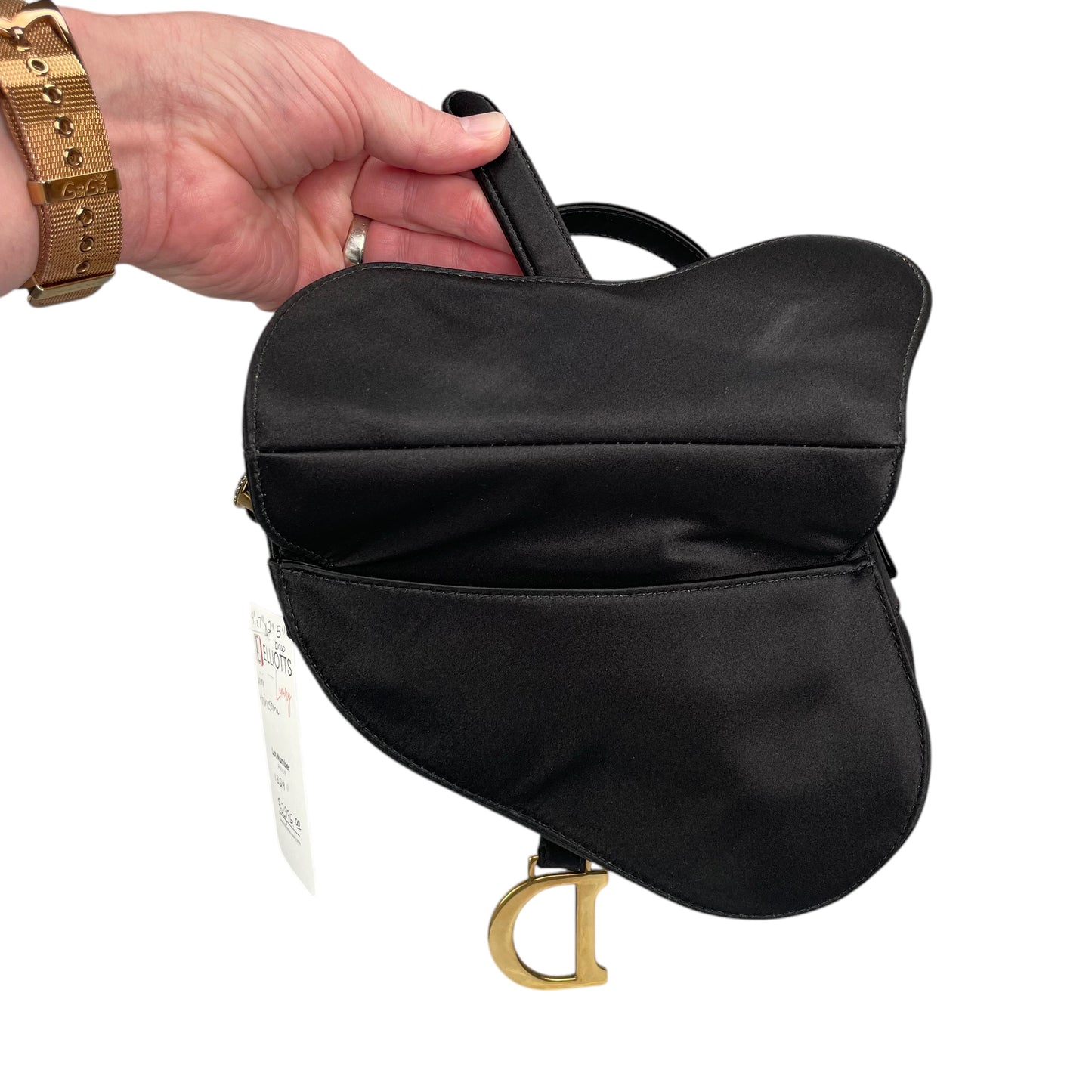Christian Dior Mini Saddle Bag Black Silk Satin Crystal Encrusted Gold Hardware
