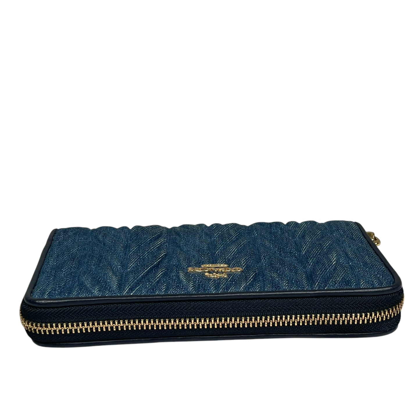 Coach Madison Denim Twist Long Navy Blue Leather Gold Trim Zip Around Wallet