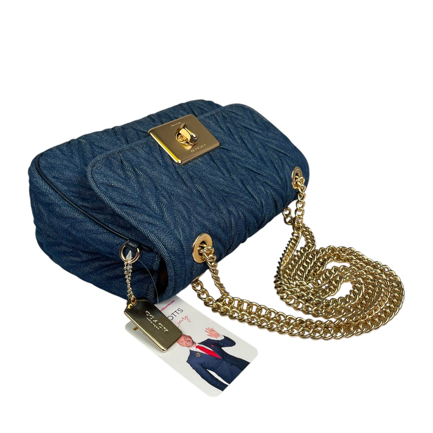 Coach Cassidy Denim Twist Quilted 2-Way Flap Turn-Lock Crossbody Shoulder Purse