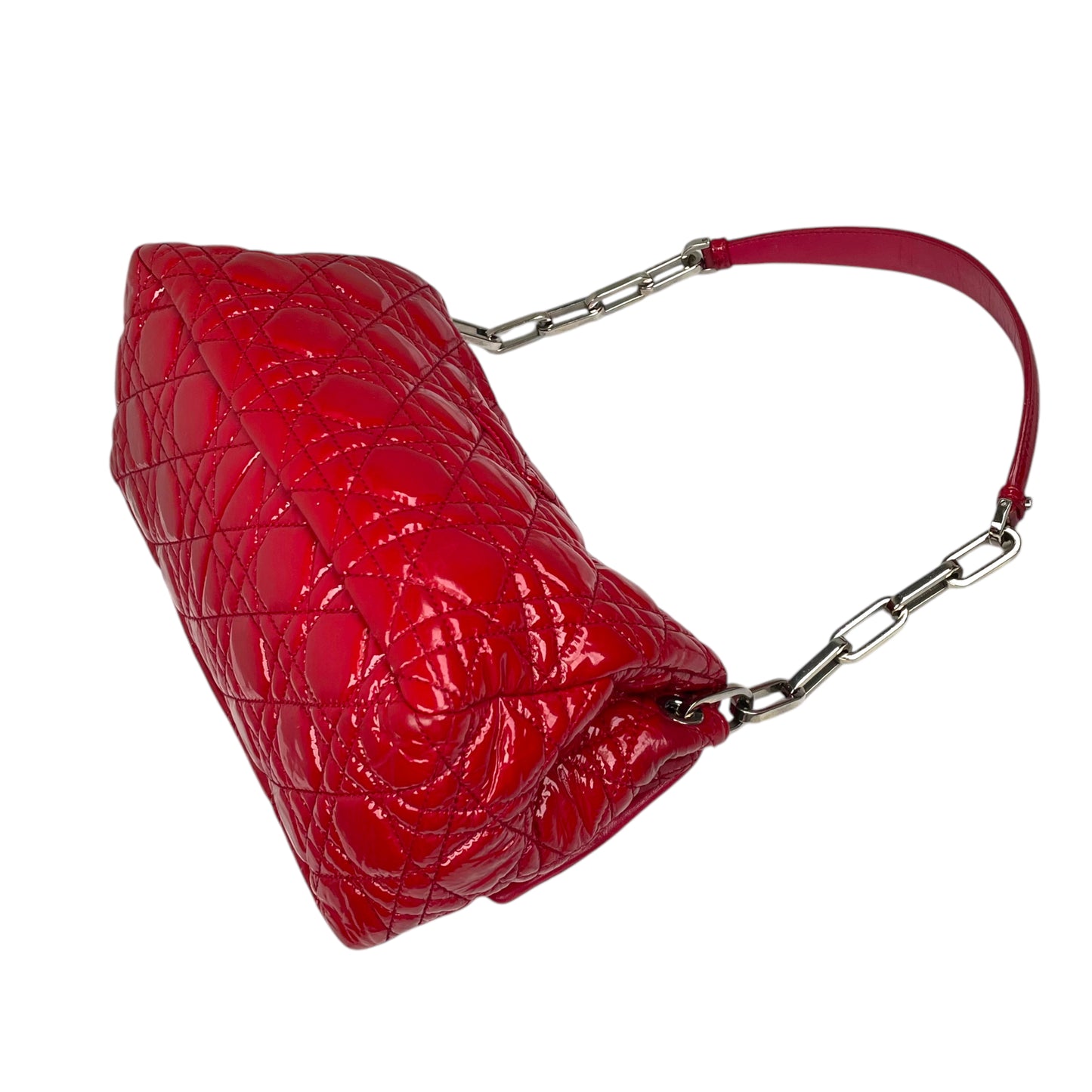 Christian Dior Red New Lock Patent Cannage Quilted Flap Shoulder Chain Purse