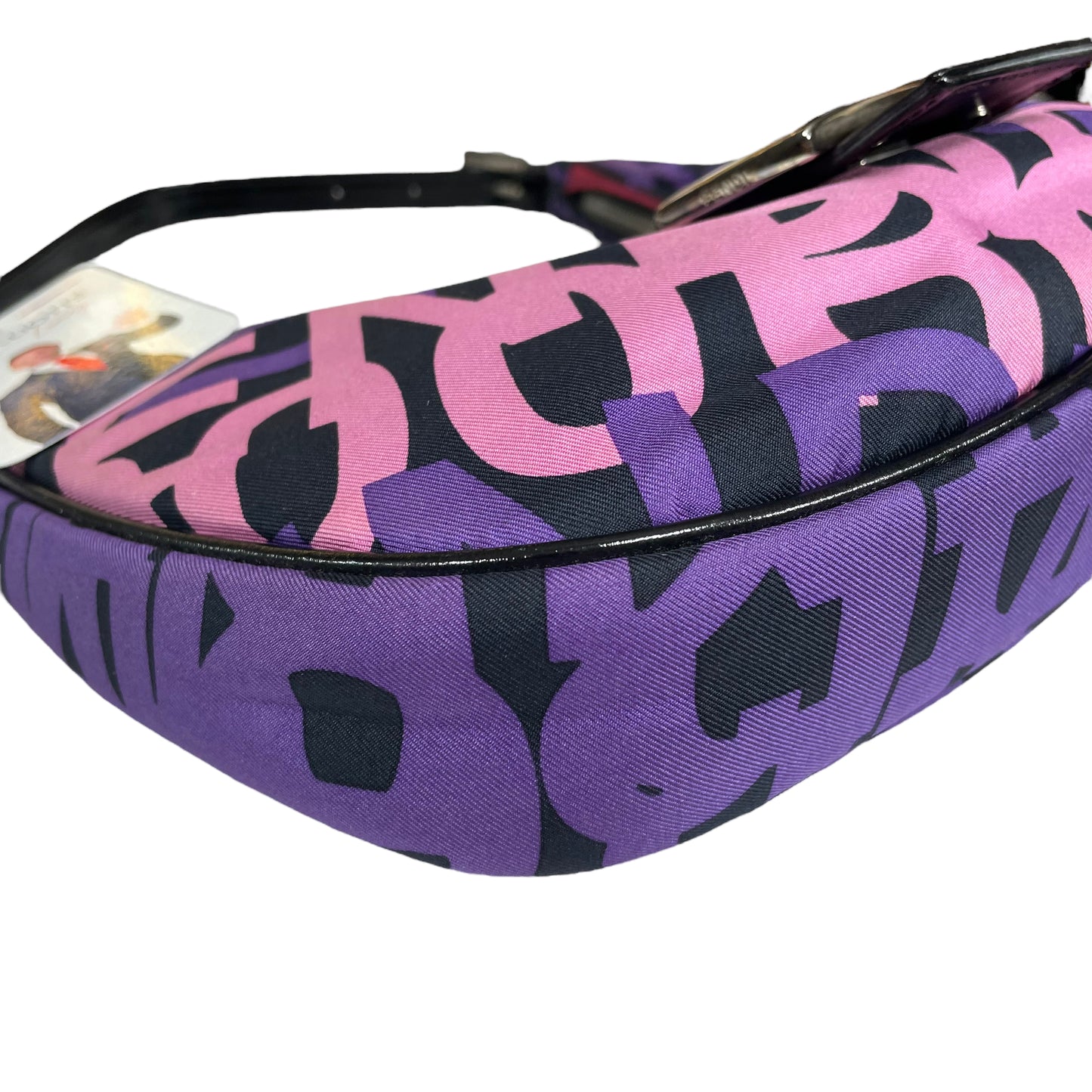 Fendi FF Croissant Graffiti Monogram Purple Black Patent Leather Sterling Shoulder Purse