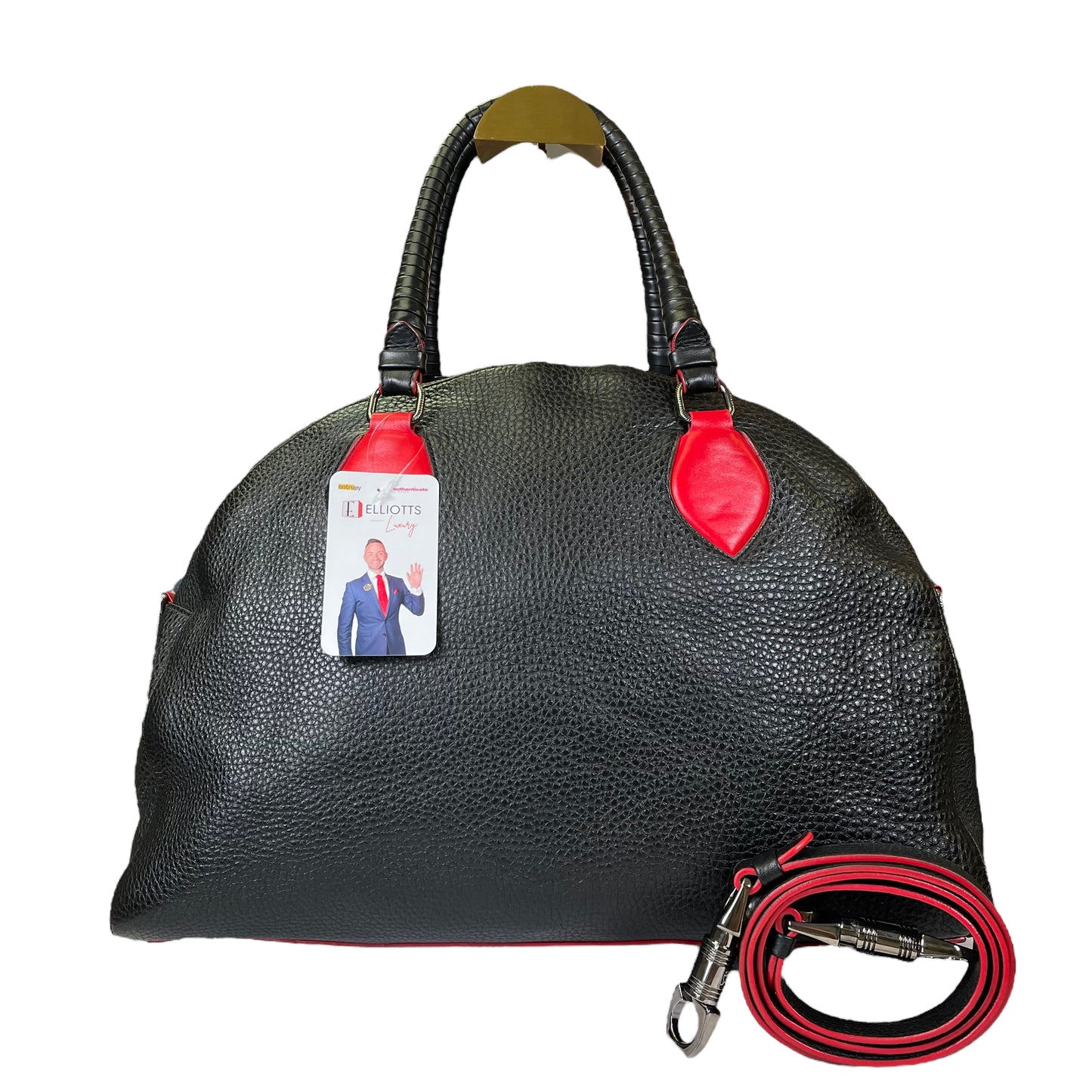 Christian Louboutin Pamettone Pebbled Leather 2 Way Alma Large Duffel Tote Purse