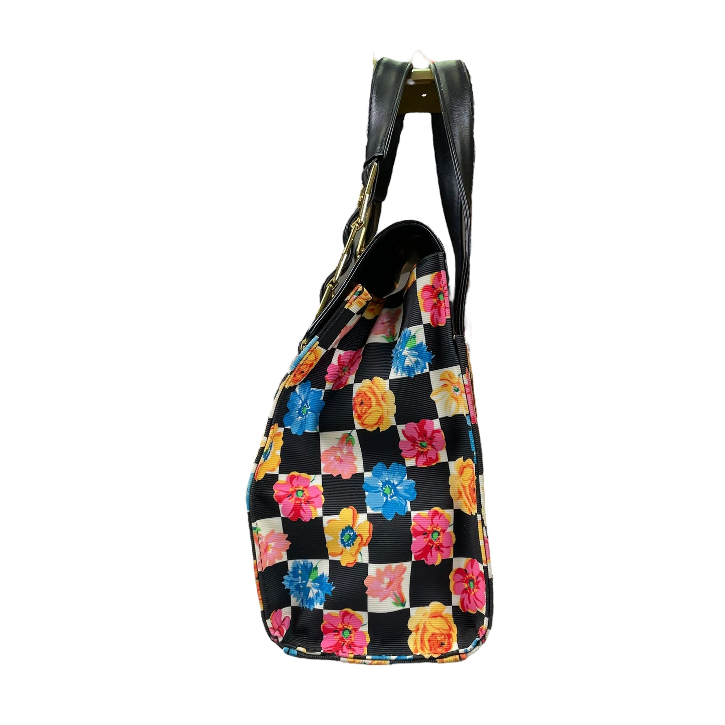 Gianni Versace Sunface Canvas Leather Floral Multi Gold Dual Strap Satchel Top Handle Purse