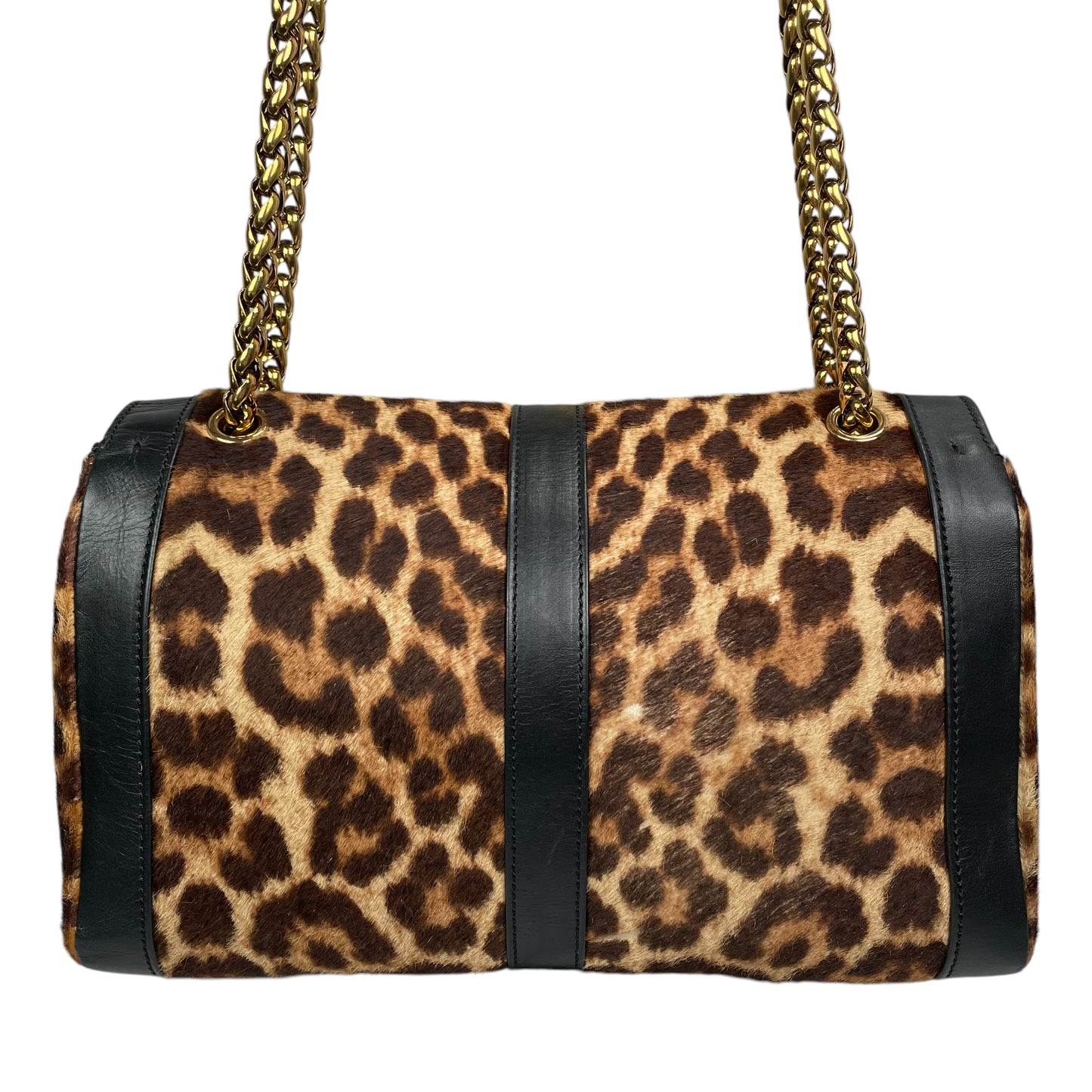 Christian Louboutin Bow Studded Cheetah Leopard 2-Way Flap Leather Black Gold Medium