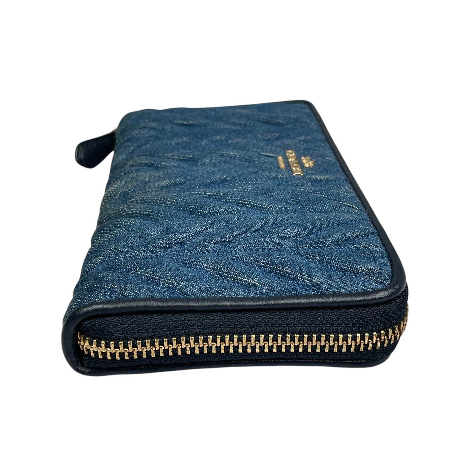 Coach Madison Denim Twist Long Navy Blue Leather Gold Trim Zip Around Wallet