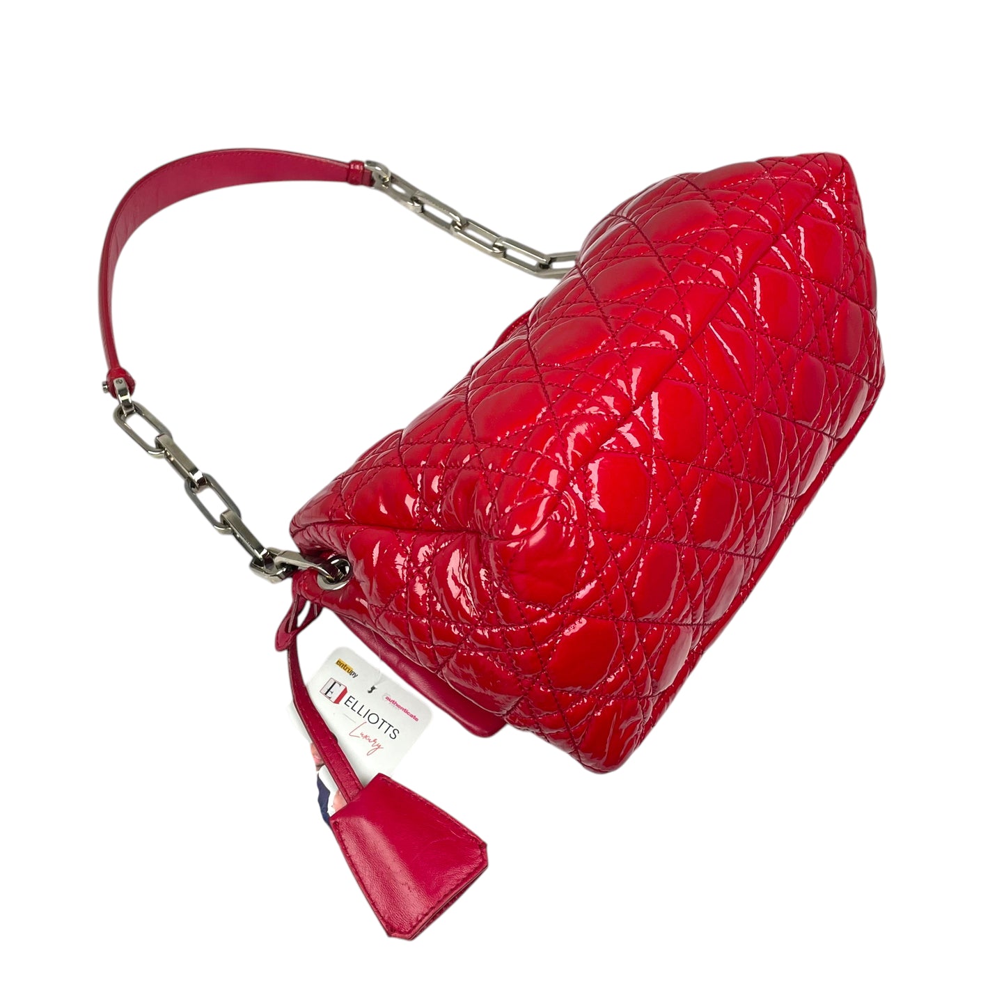 Christian Dior Red New Lock Patent Cannage Quilted Flap Shoulder Chain Purse