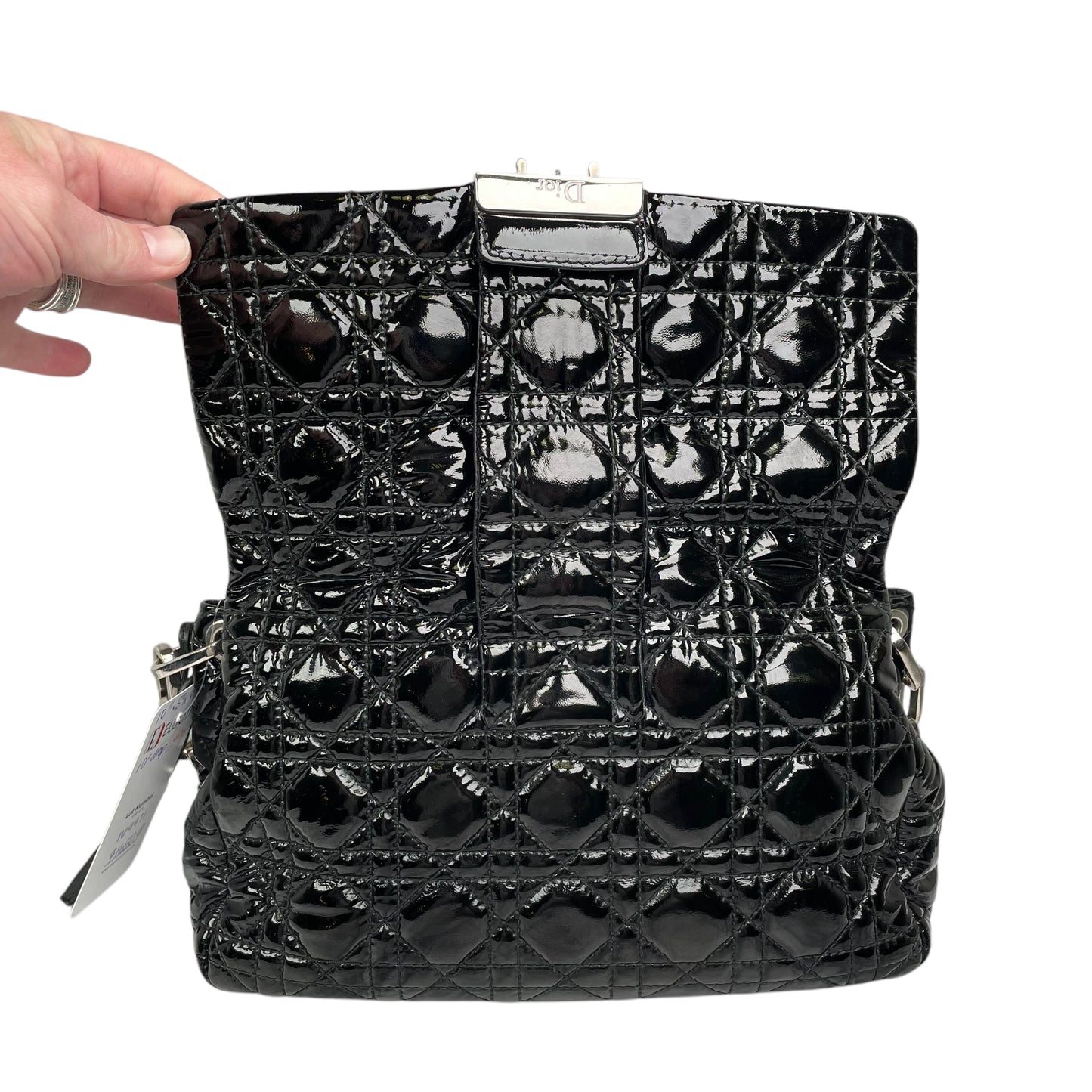 Christian Dior Black New Lock Patent Cannage Quilted Flap Shoulder Chain Purse