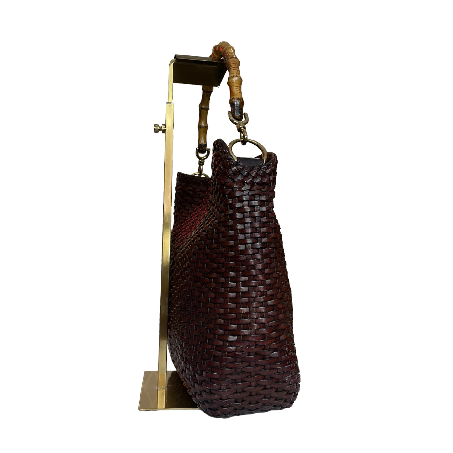 Gucci GG Coco Brown Mirco Basket Weave Bamboo Woven Shoulder Purse