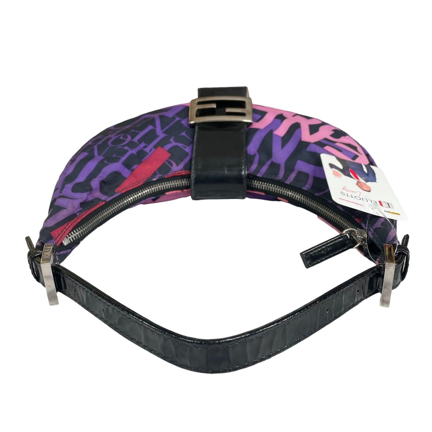 Fendi FF Croissant Graffiti Monogram Purple Black Patent Leather Sterling Shoulder Purse