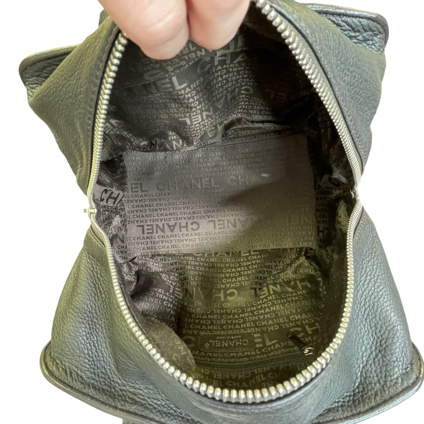 Chanel CC Deerskin Bowler Boston Dark Brown Studded Bolt Tote Hand Bag