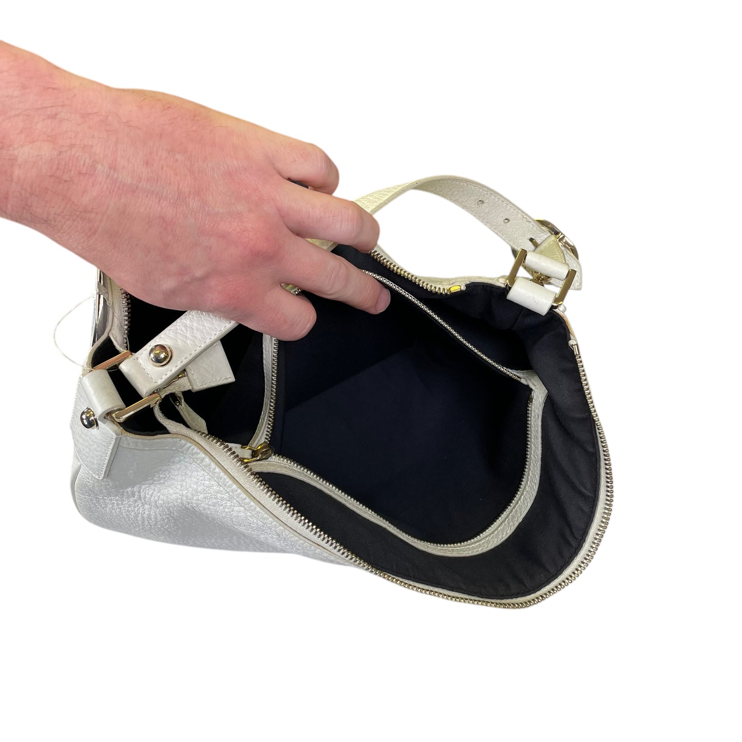 Gucci GG Sherry Blonde White Large Pebbled Gold Tone Hardware Shoulder Purse