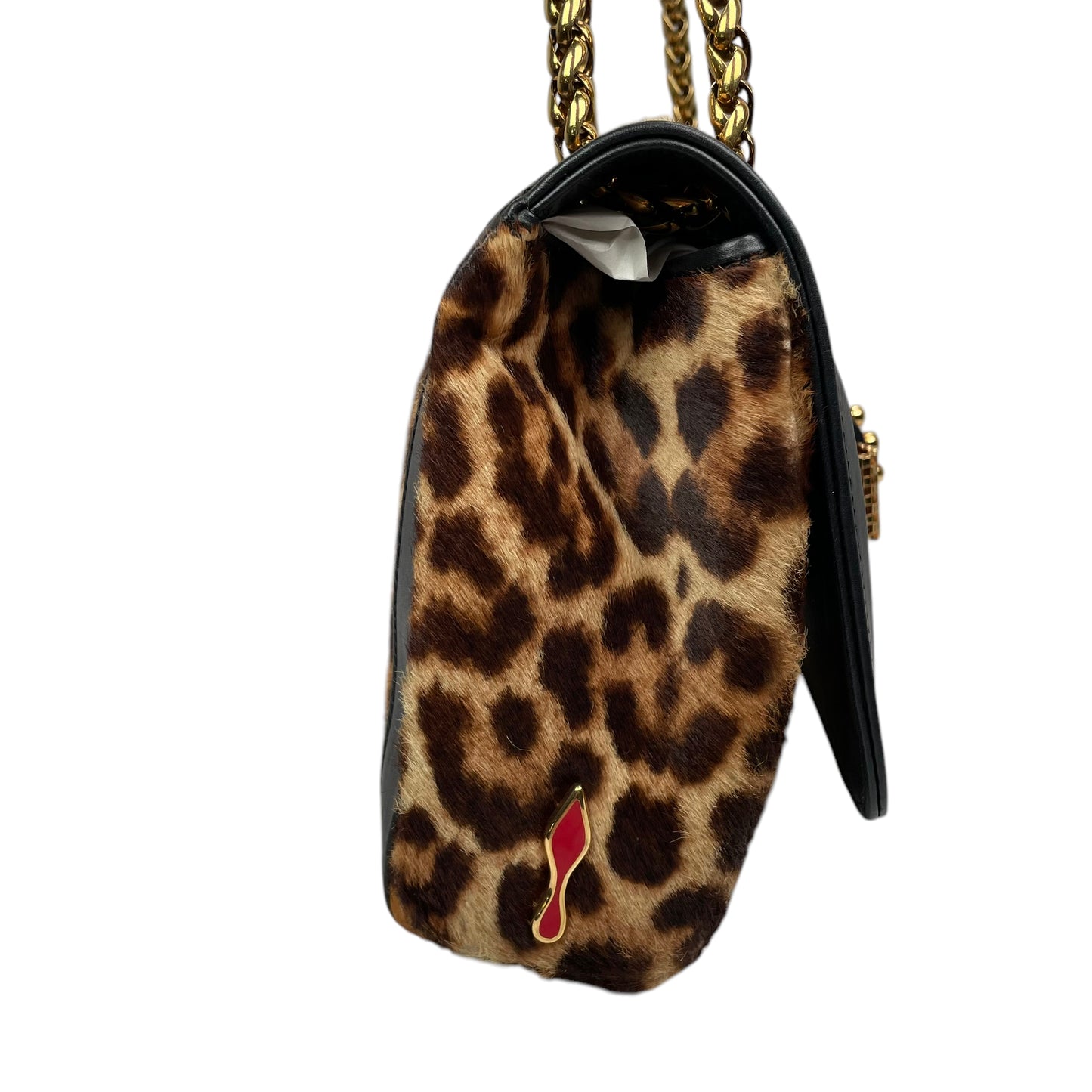 Christian Louboutin Bow Studded Cheetah Leopard 2-Way Flap Leather Black Gold Medium