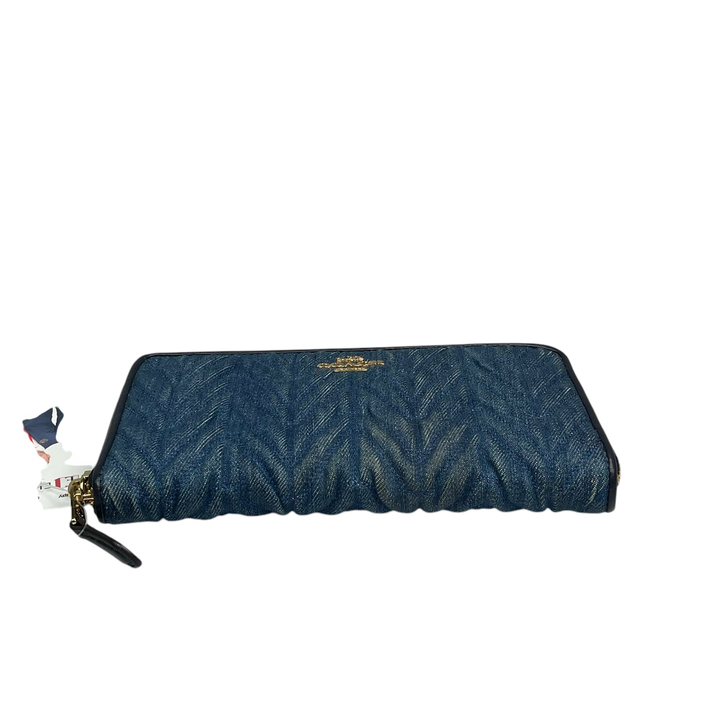 Coach Madison Denim Twist Long Navy Blue Leather Gold Trim Zip Around Wallet