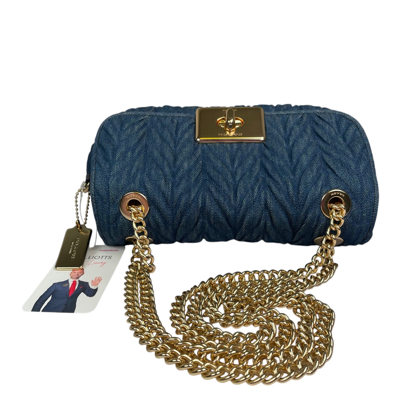 Coach Cassidy Denim Twist Quilted 2-Way Flap Turn-Lock Crossbody Shoulder Purse
