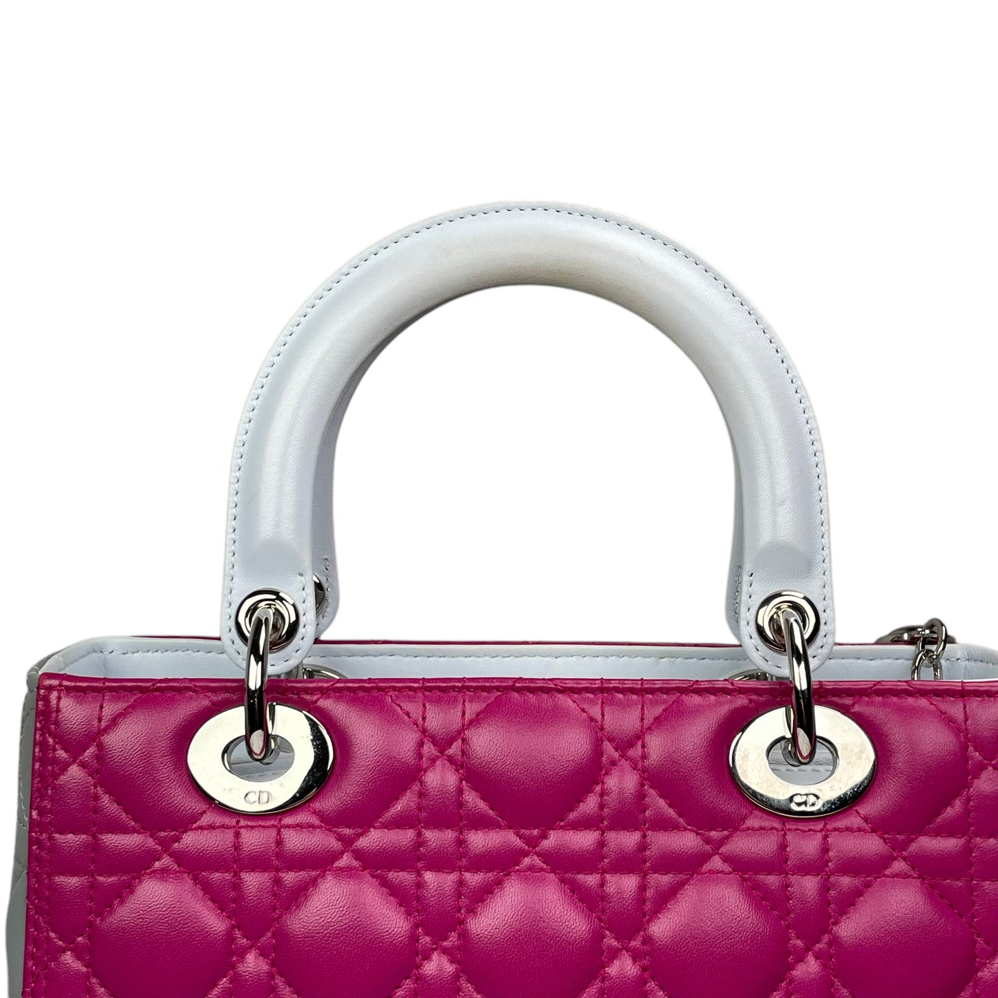 Christian Dior Lady Dior Cannage Limited Tri-Color Magenta Pale Blue Gray Purse