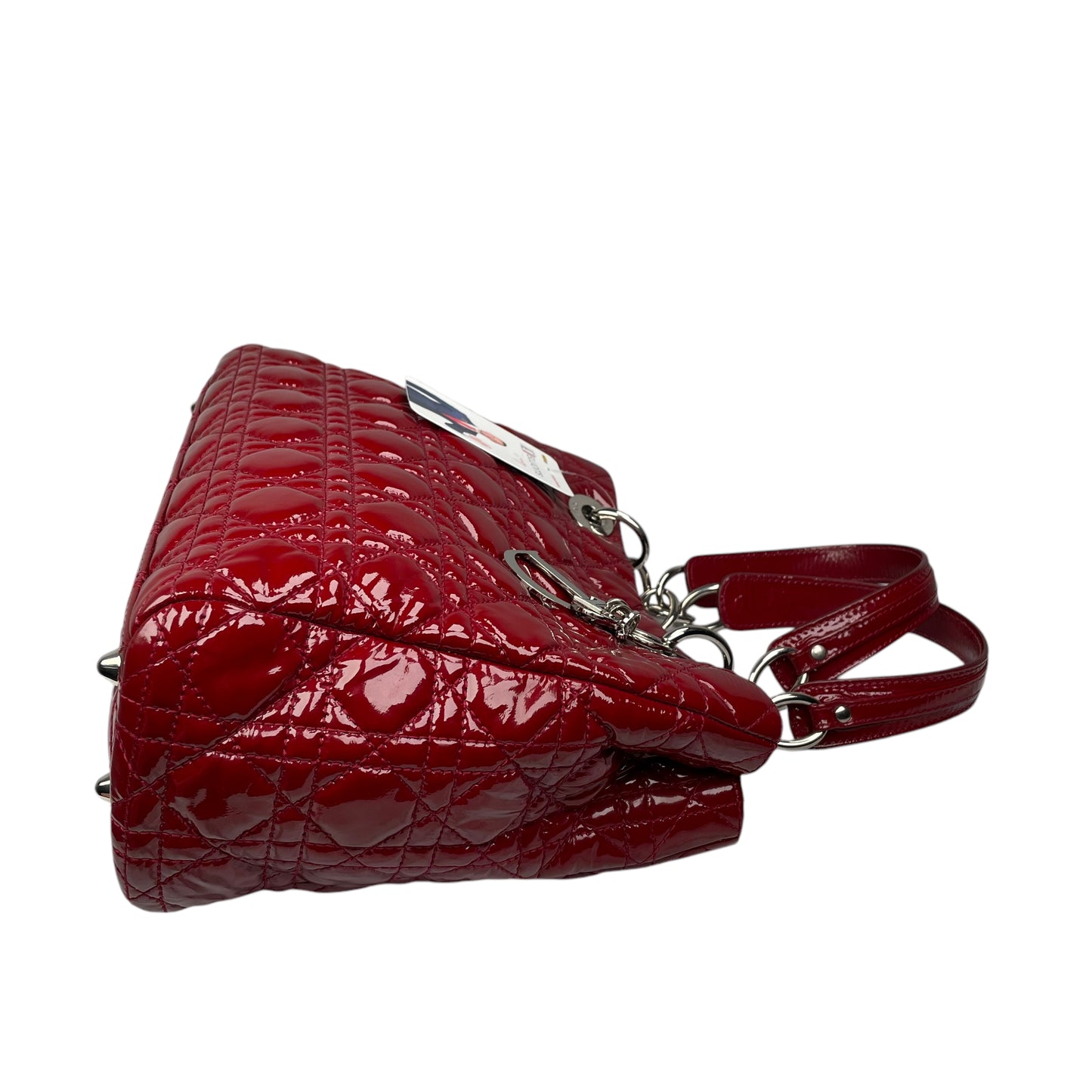Christian Dior Lady Dior Soft Cannage Patent Quilted Silver Med Shoulder Purse