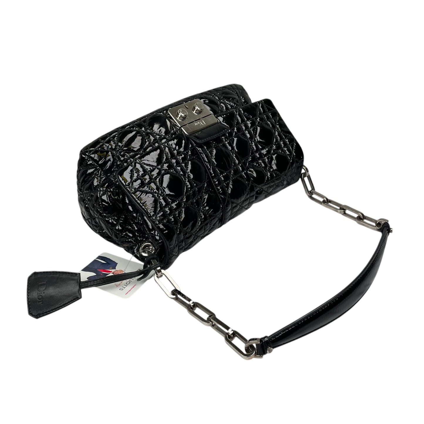 Christian Dior Black New Lock Patent Cannage Quilted Flap Shoulder Chain Purse
