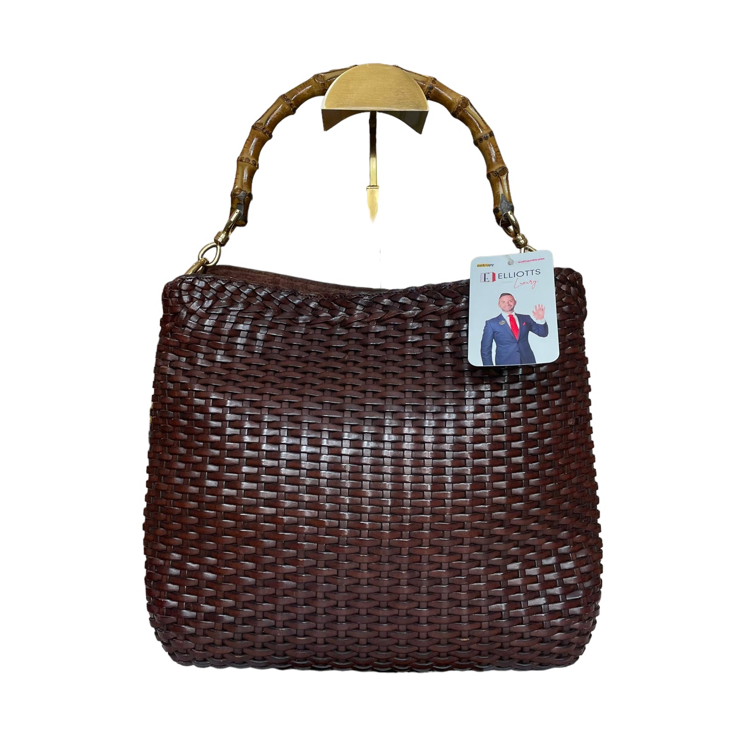 Gucci GG Coco Brown Mirco Basket Weave Bamboo Woven Shoulder Purse