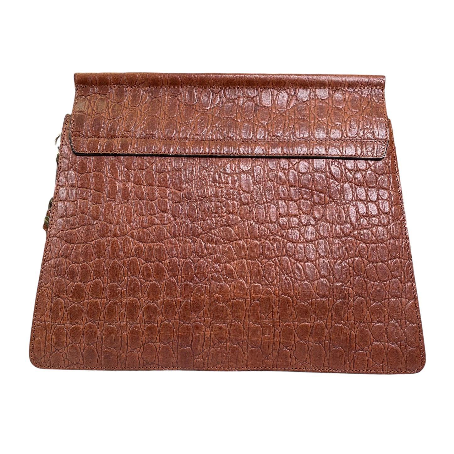 Chloe Faye Accordion Brown Croc Embossed Calfskin Two Way Flap Shoulder Purse