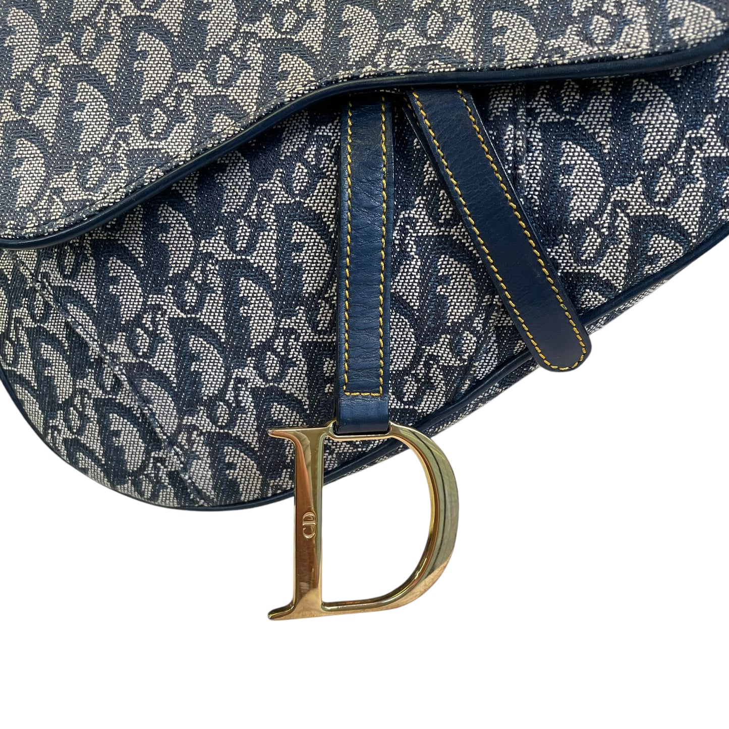 Christian Dior Oblique Classic Navy Trotter Monogram Gold Saddle Flap Shoulder Bag