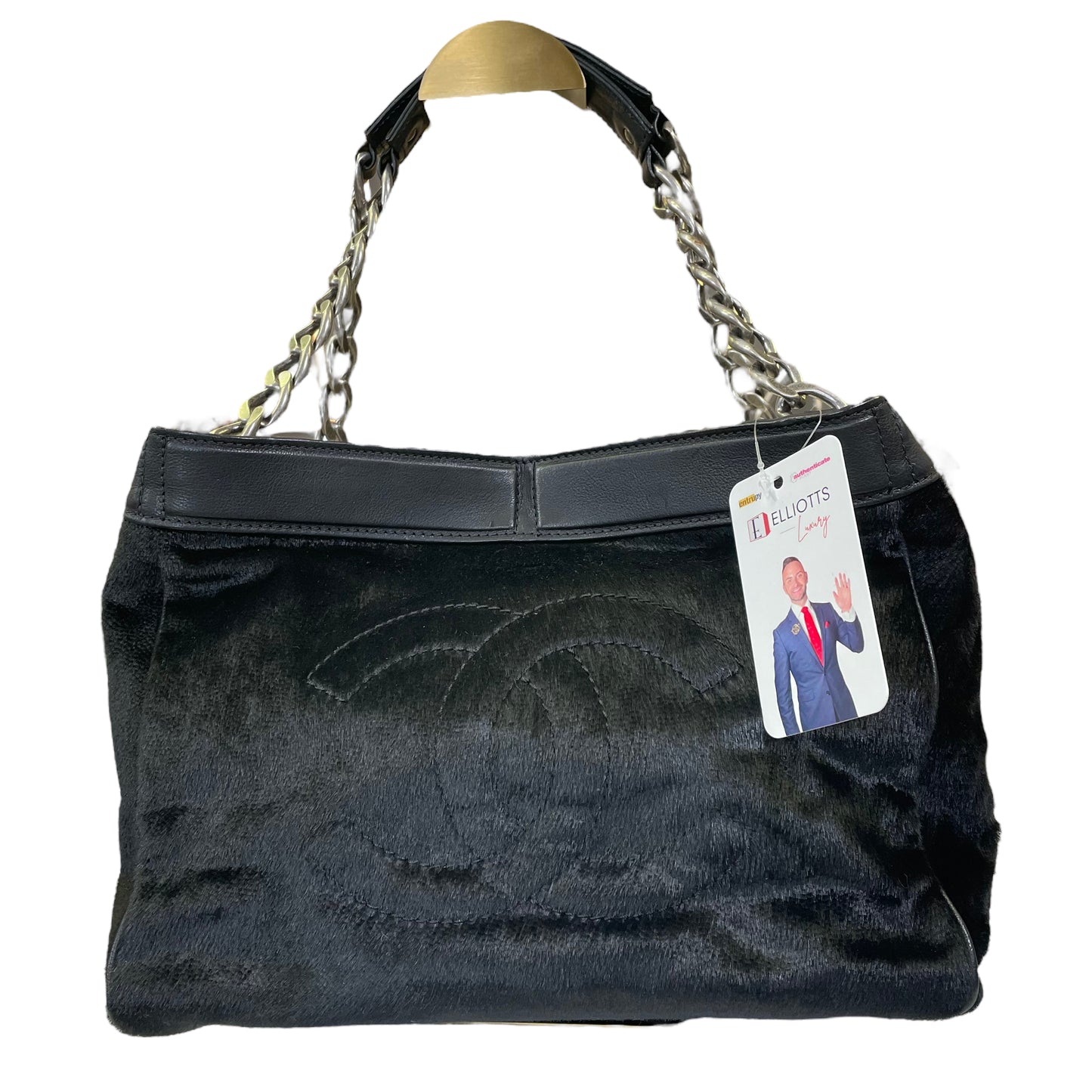 Chanel CC Timeless Faux Fur Leather Large Bushed Nickel Chain Boxxy Tote