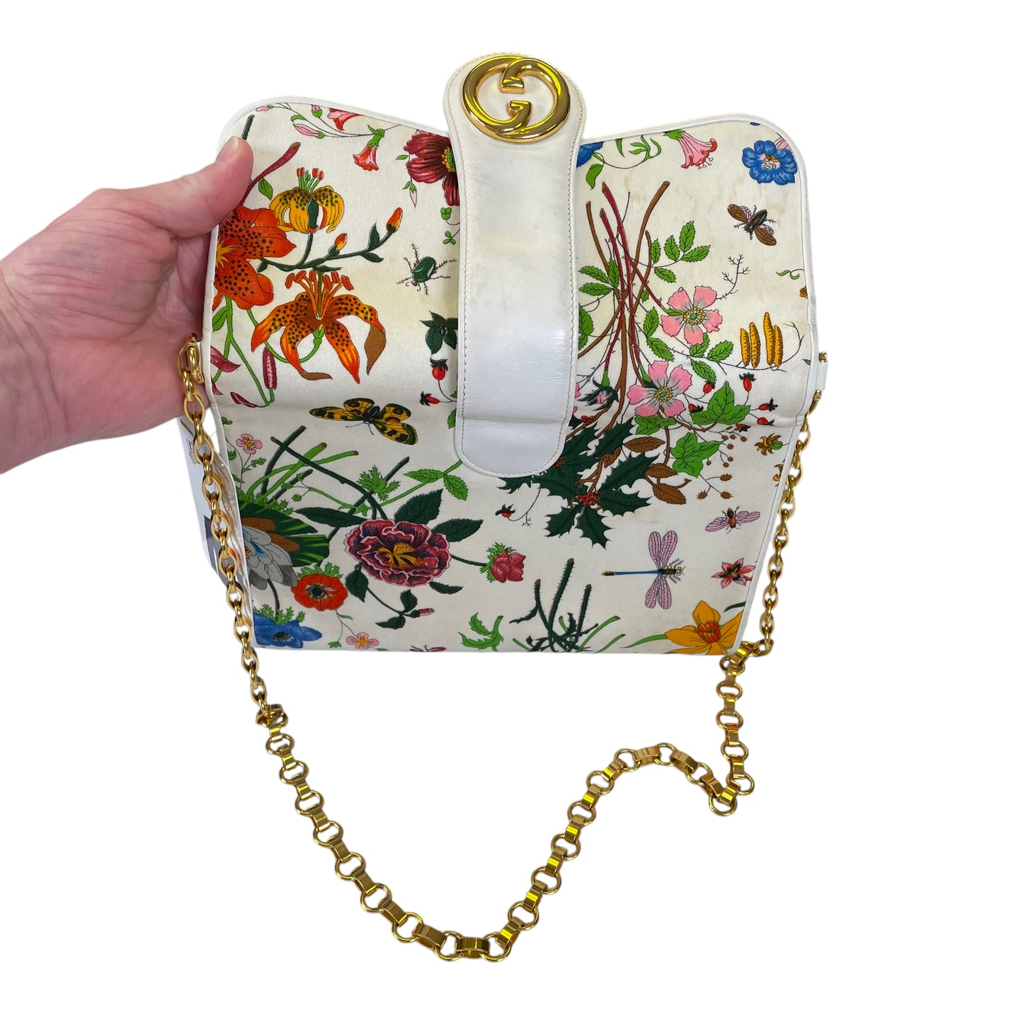 Gucci Vitorrio Accornero Snap Fabric Leather "Flora" Clutch 2 Way Chain Shoulder Purse