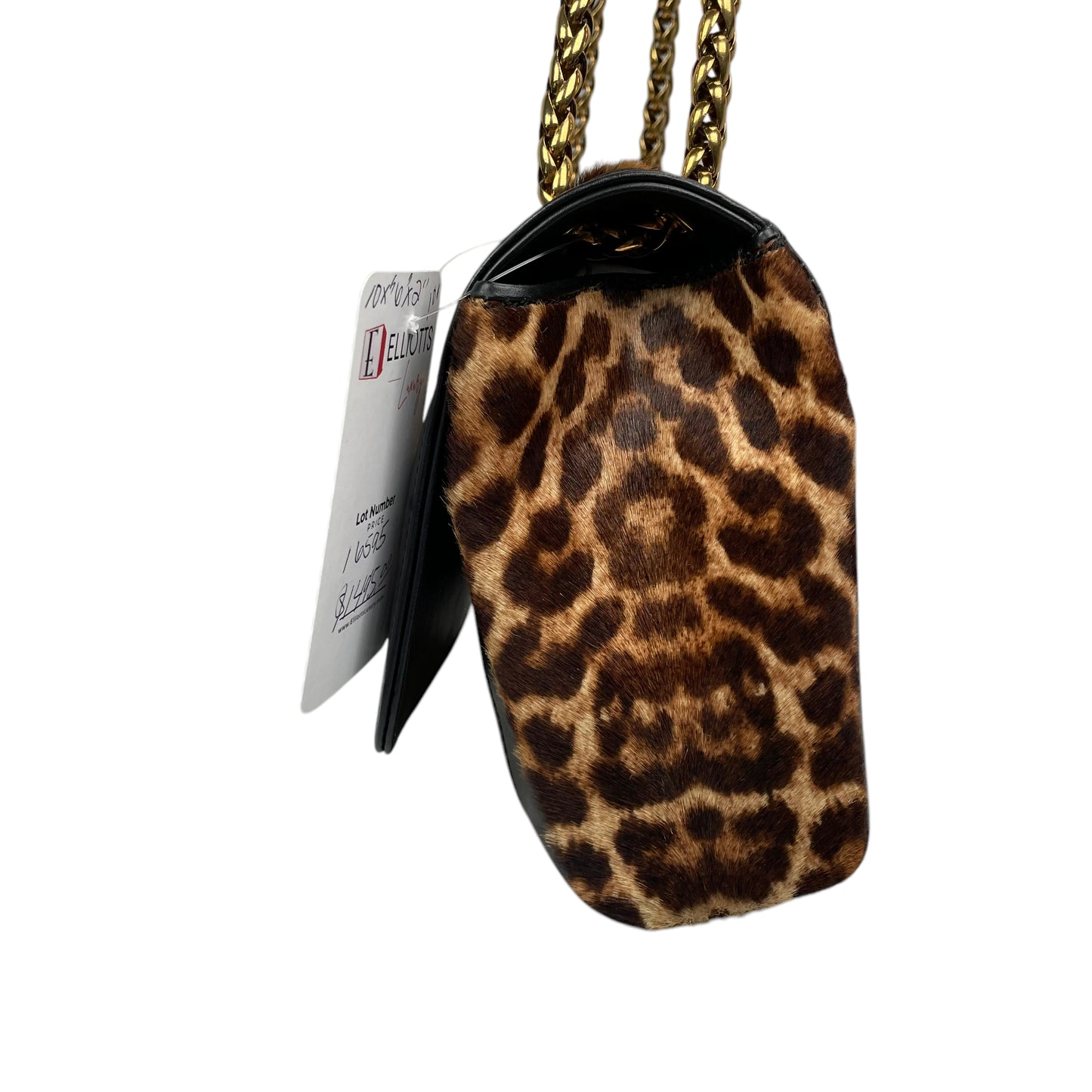 Christian Louboutin Bow Studded Cheetah Leopard 2-Way Flap Leather Black Gold Medium