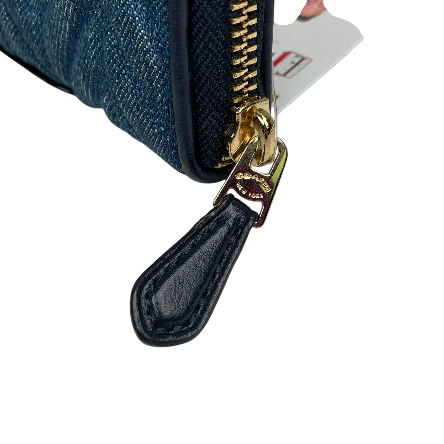 Coach Madison Denim Twist Long Navy Blue Leather Gold Trim Zip Around Wallet
